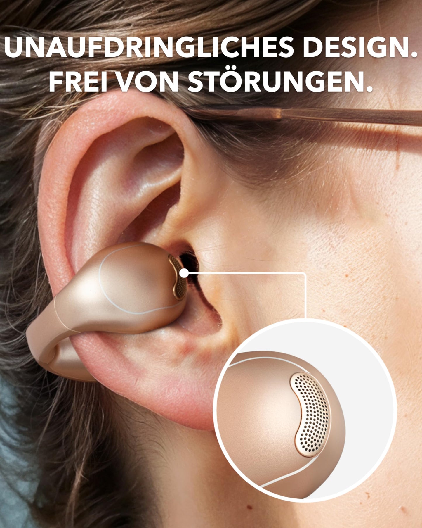 soundcore C40i from Anker, open-ear earbuds, clip-on headphones, flexible joint design, button control, feather-light comfort, firm hold with attachable ear clips, large drivers for clear sound - A3331