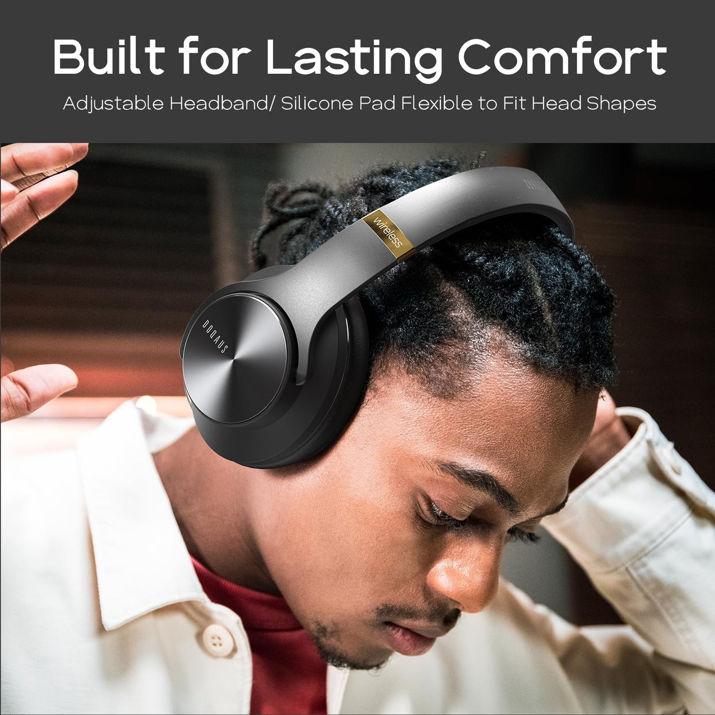 DOQAUS Wireless Bluetooth Headphones, Up to 90 Hours HiFi Stereo Headphones Over Ear with 3 EQ Modes, Bluetooth Headset with Microphone & Soft Ear Pads for Travel/Office/Mobile Phone/PC Black & Gold - Care1