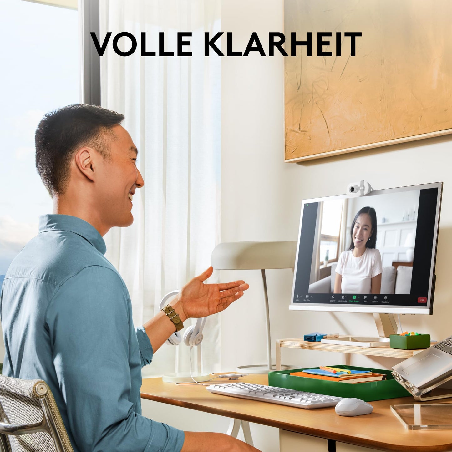 Logitech Brio 100 Full HD Webcam for Meetings and Streaming, Auto Light Balancing, Built-in Microphone, Cover Panel, USB-A, for Microsoft Teams, Google Meet, Zoom and More - White - 960-001617