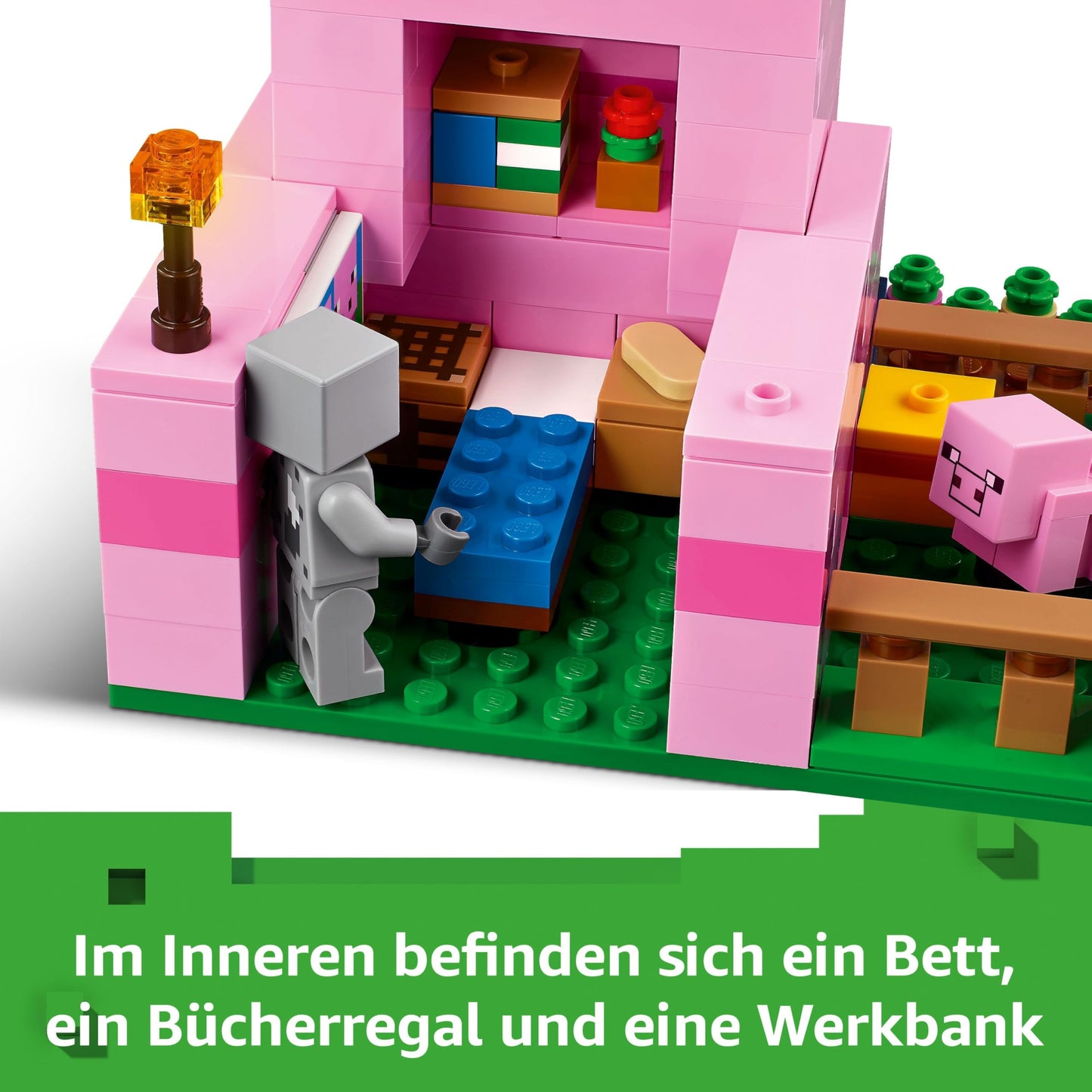 LEGO Minecraft The Baby Pig House - Interactive toy with a hero figure, pig, bee, zombie piglin - children's gaming gift for girls and boys aged 7 and over - 21268