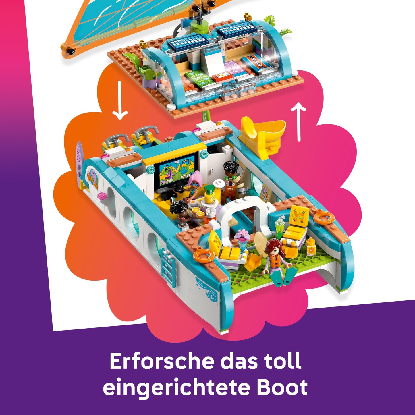 LEGO Friends sailing adventure set - toy including boat with rotating sail, 4 mini dolls and 2 dolphin figures as well as fun accessories - creative birthday gift for girls aged 8 and over - 42664