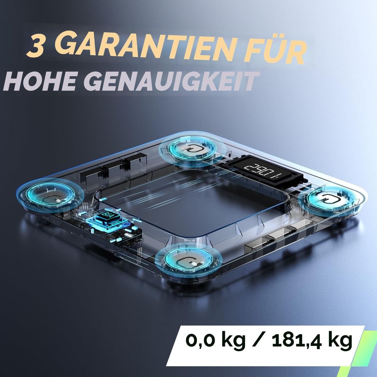 RunSTAR Cântar de grăsime corporală, cântar digital pentru persoane cu display mare, analizor pentru 13 valori esențiale ale corpului, cu sincronizare prin aplicație, Negru Aurit - FG2210-G