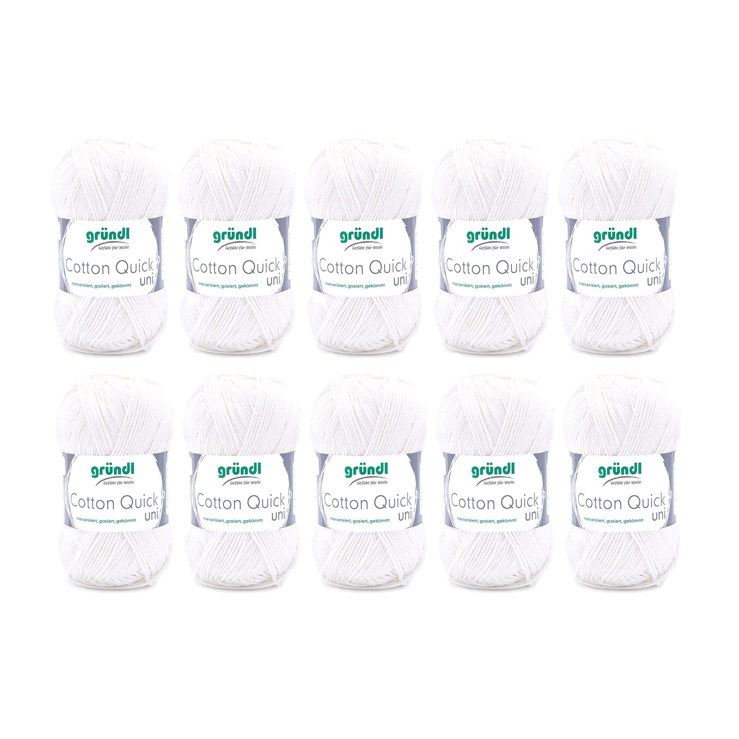 Gründl Wolle Cotton Quick uni - thin wool for crocheting - knitting yarn - crochet yarn - shiny and skin-friendly - 100% cotton - 10 balls 50 g / 125 m - needle size 3-4 - cream - 865-101
