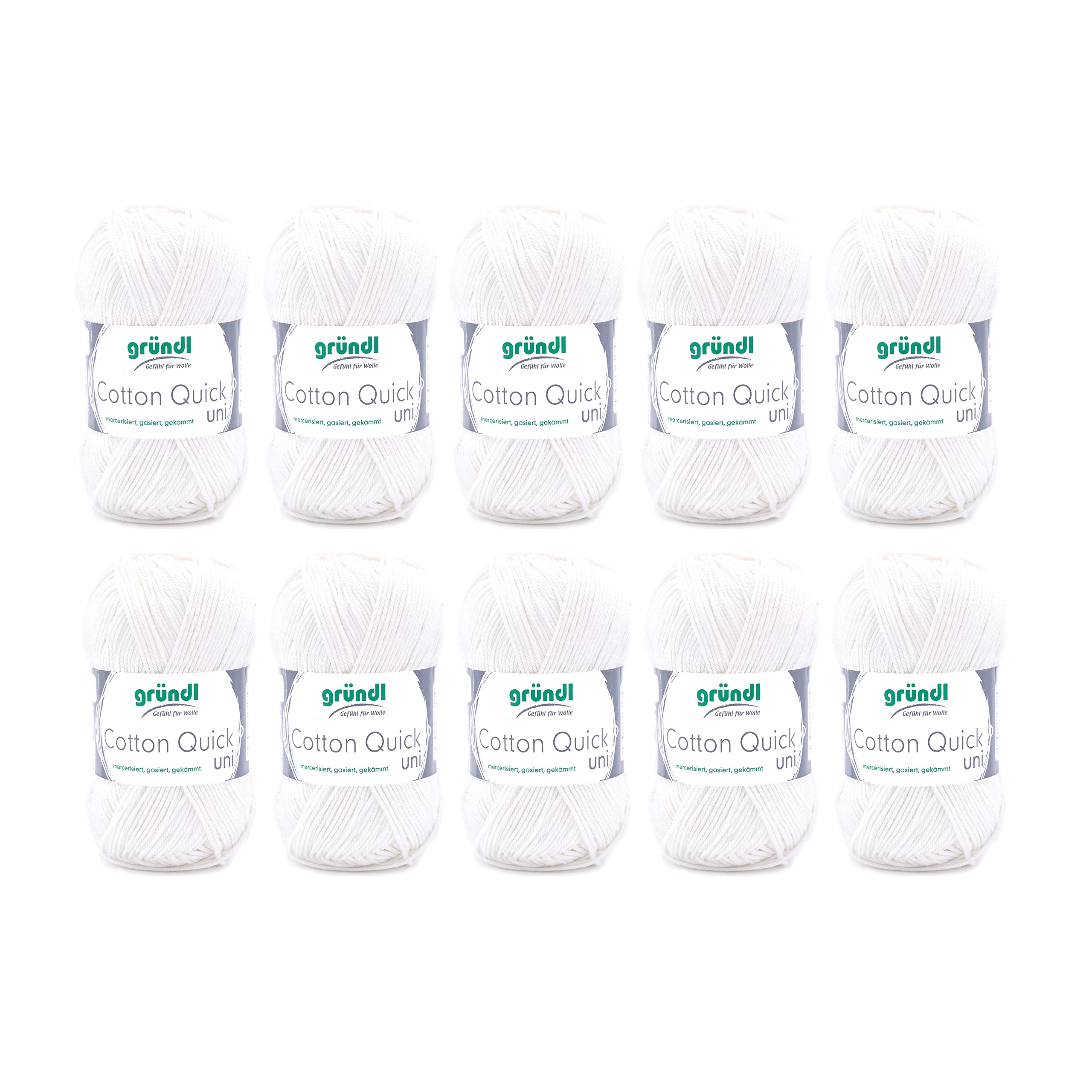 Gründl Wolle Cotton Quick uni - thin wool for crocheting - knitting yarn - crochet yarn - shiny and skin-friendly - 100% cotton - 10 balls 50 g / 125 m - needle size 3-4 - cream - 865-101