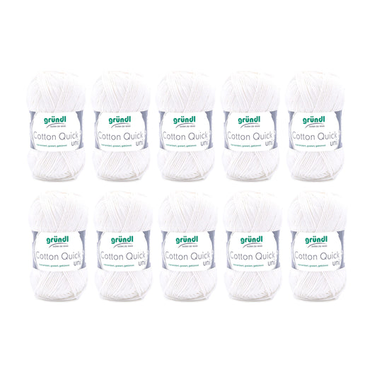Gründl Wolle Cotton Quick uni - thin wool for crocheting - knitting yarn - crochet yarn - shiny and skin-friendly - 100% cotton - 10 balls 50 g / 125 m - needle size 3-4 - cream - 865-101