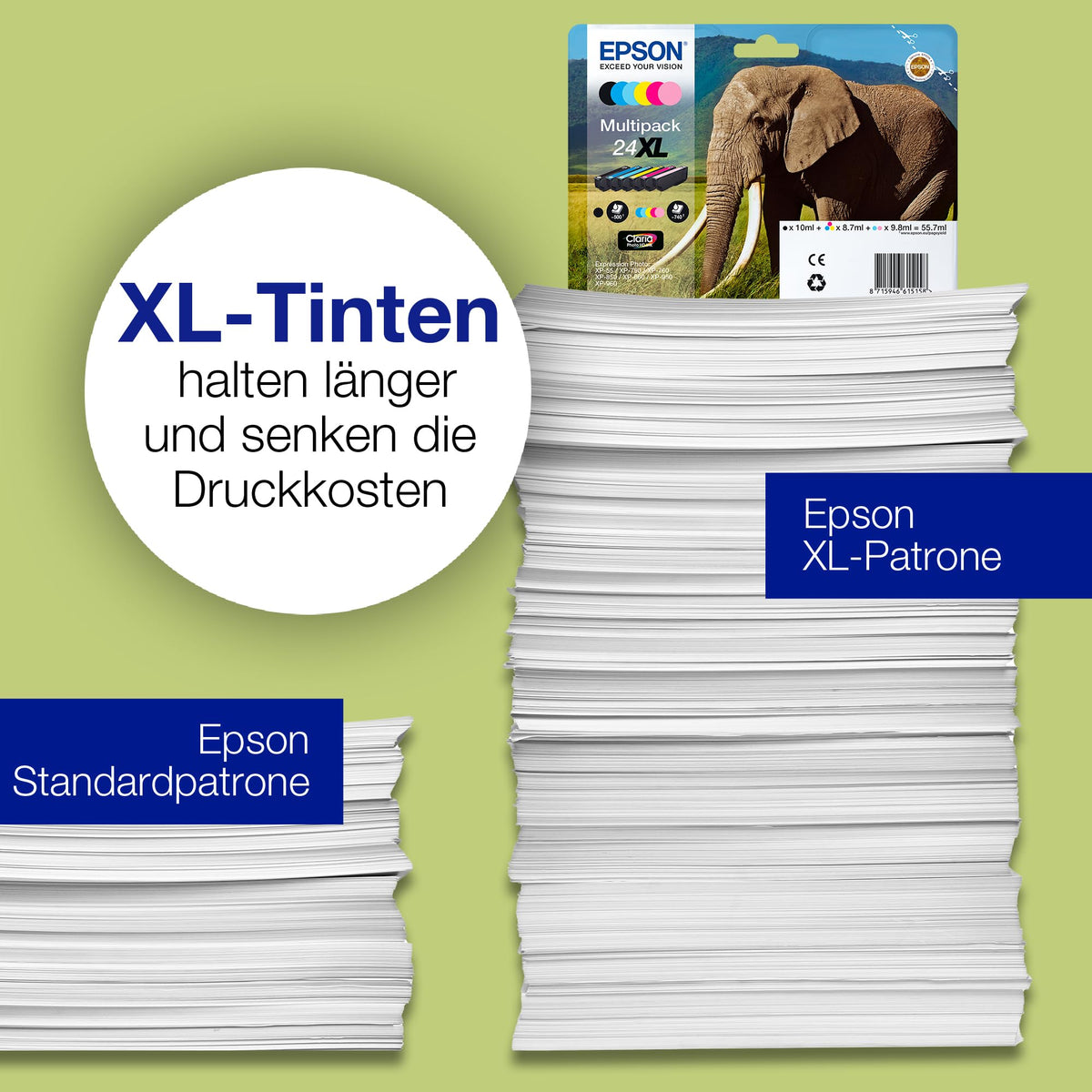 Epson 24XL Elephant High Yield Genuine Multipack, 6-colours Claria Photo HD Ink Cartridges, XL High Capacity - C13T24384510