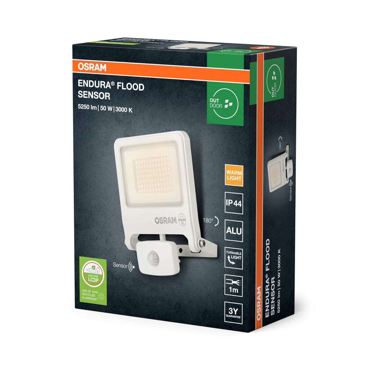 Osram ENDURA FLOOD PC LED Floodlight 50W 3000K Sensor White - 4099854487309