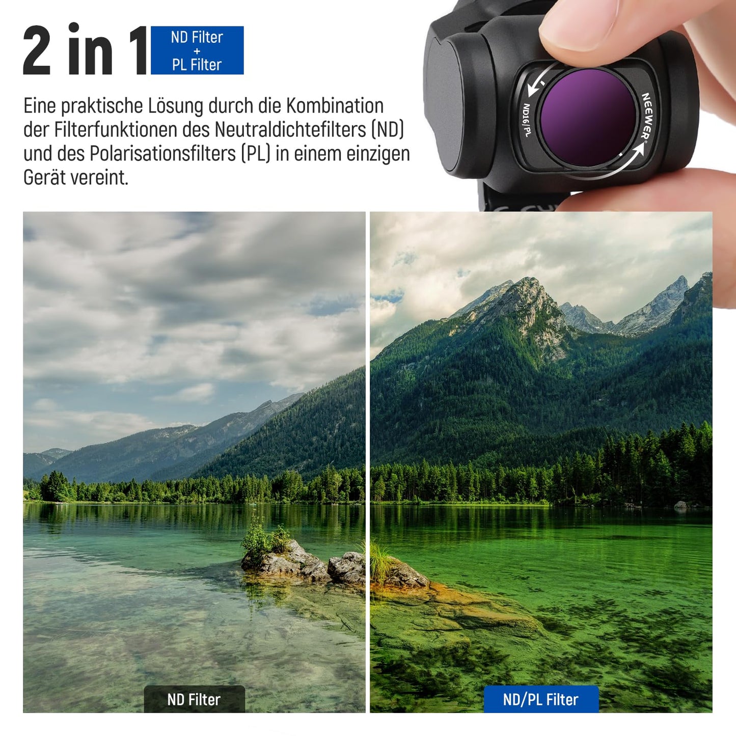 NEEWER 14 magnetic filter set compatible with DJI Osmo Pocket 3 / Pocket 4 / Xtra Muse, CPL ND (8/16/32/64/128/256/1000) ND8/PL ND16/PL ND32/PL ND64/PL LPR Black Diffusion 1/4 - 10103578