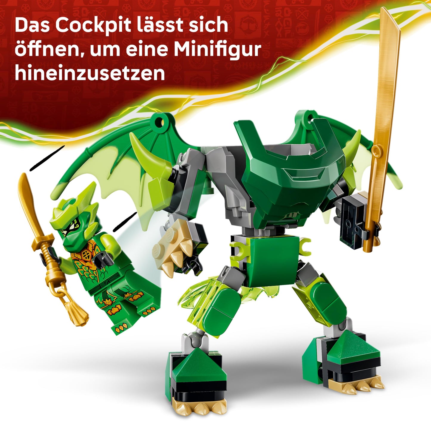 LEGO NINJAGO Lloyd's Dragon Mech Battle Set - Ninja playset with action figure, 3 minifigures and katanas - children's room decoration - gift idea for boys aged 6 and over and Dragons Rising fans - 71862