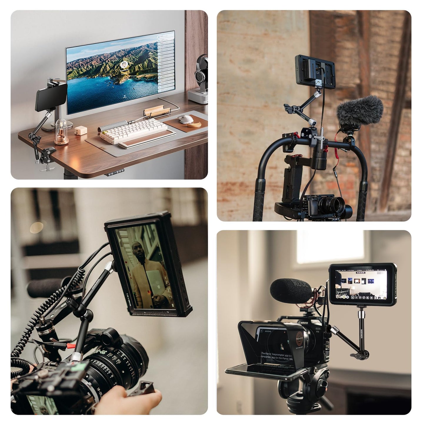 NEEWER 9.8"/25cm Magic Arm adjustable with Super Clamp, 1/4" and 3/8" thread, 1/4" screws for flash/LED light/microphone/monitor compatible with SmallRig camera cage, maximum load: 1.5kg, ST25C