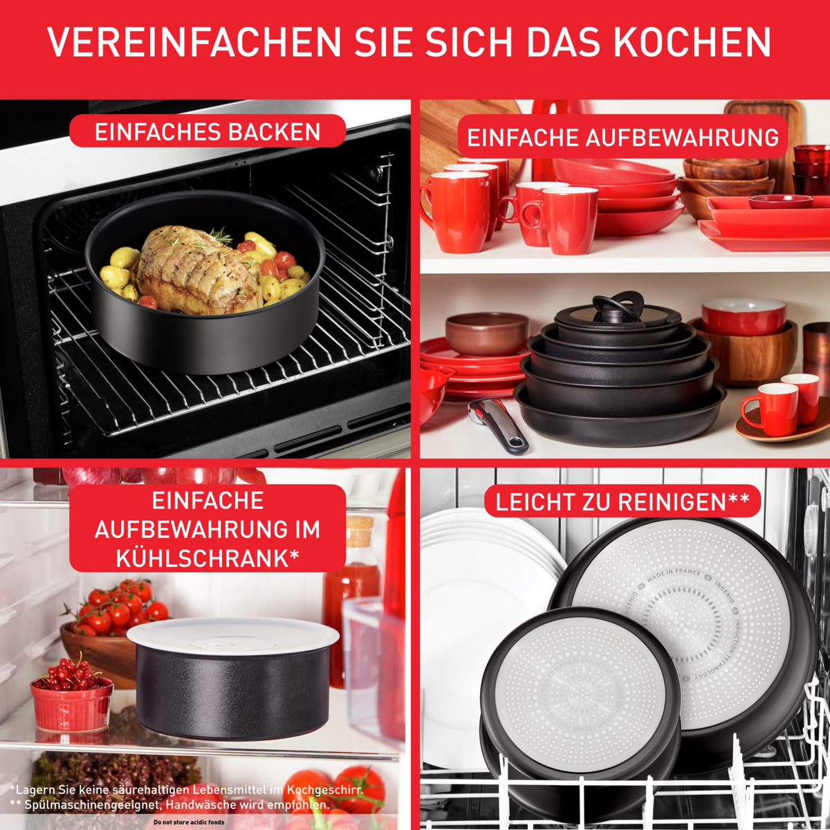 Tefal Ingenio Unlimited 3-piece frying pan set with removable handle, 22/26 cm, space-saving, stackable, induction-compatible frying pan set with non-stick coating, easy to use and clean, L39598