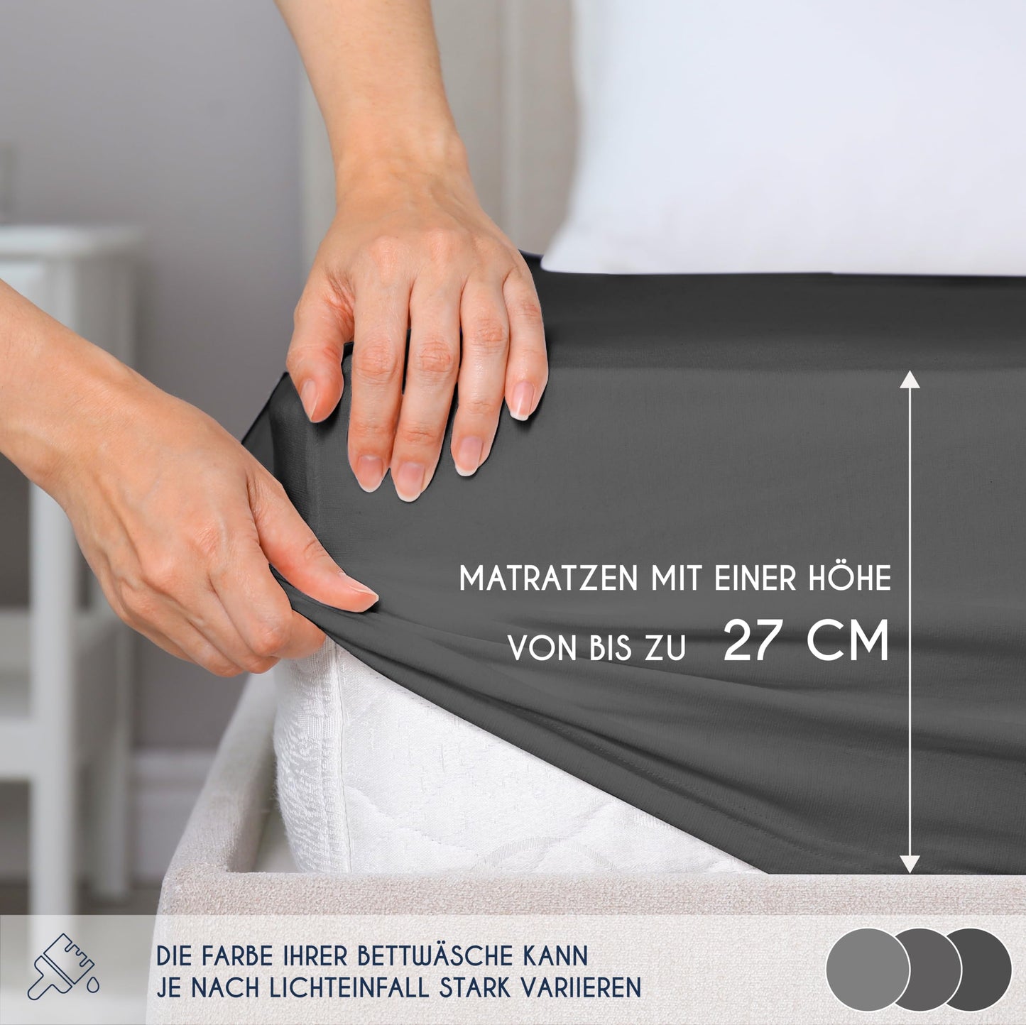 Dreamzie - fitted sheet 200x200cm - cotton Oeko Tex certified - anthracite gray - 100% jersey fitted sheet 200x200 - DHC_200x200_An_2