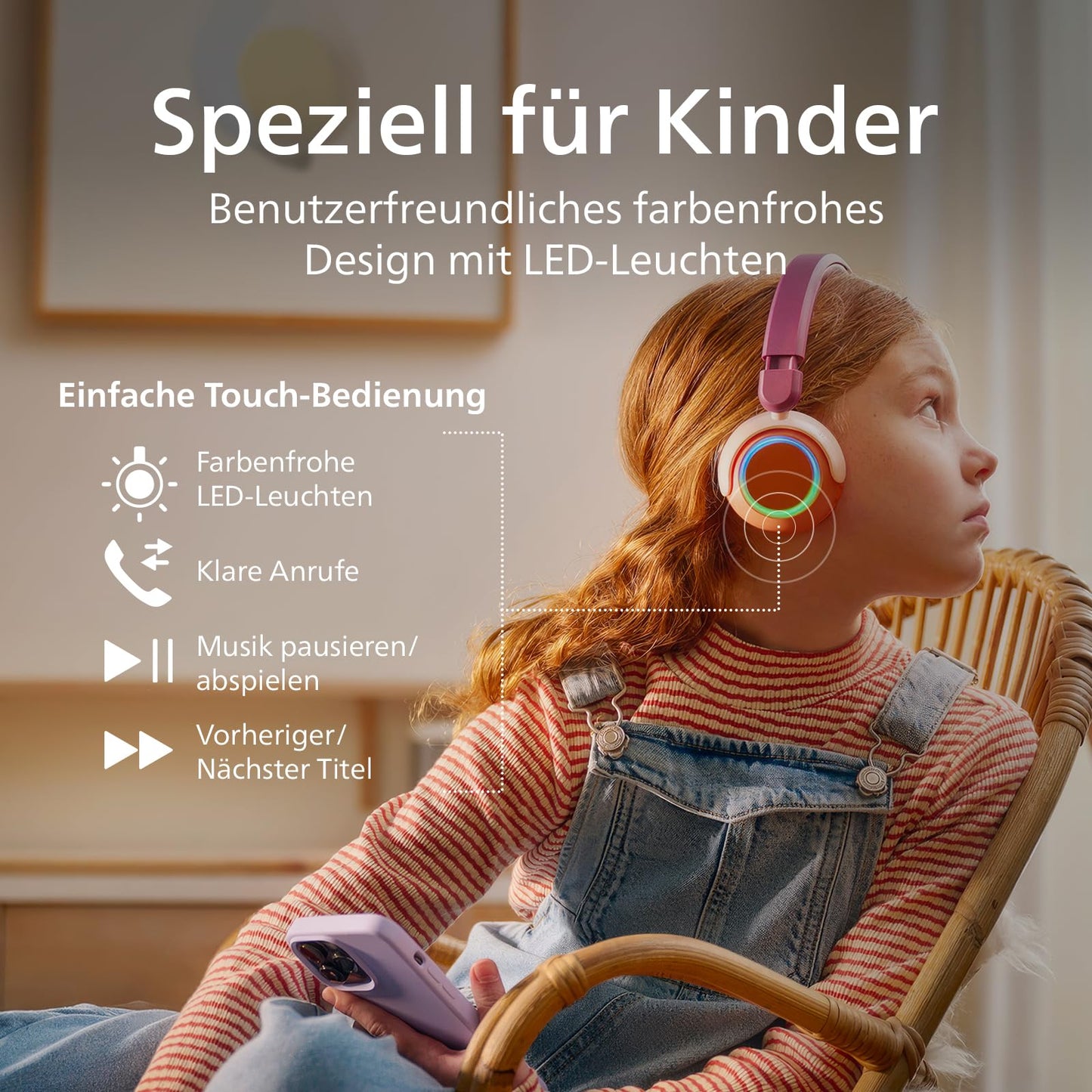 PHILIPS TAK4200MP 4200 Series Wireless Over-Ear Bluetooth Headphones for Kids, Foldable, 45H Playback, Volume Limited, Audio Sharing, with USB-C Cable - Magenta Purple - TAK4200MP/00