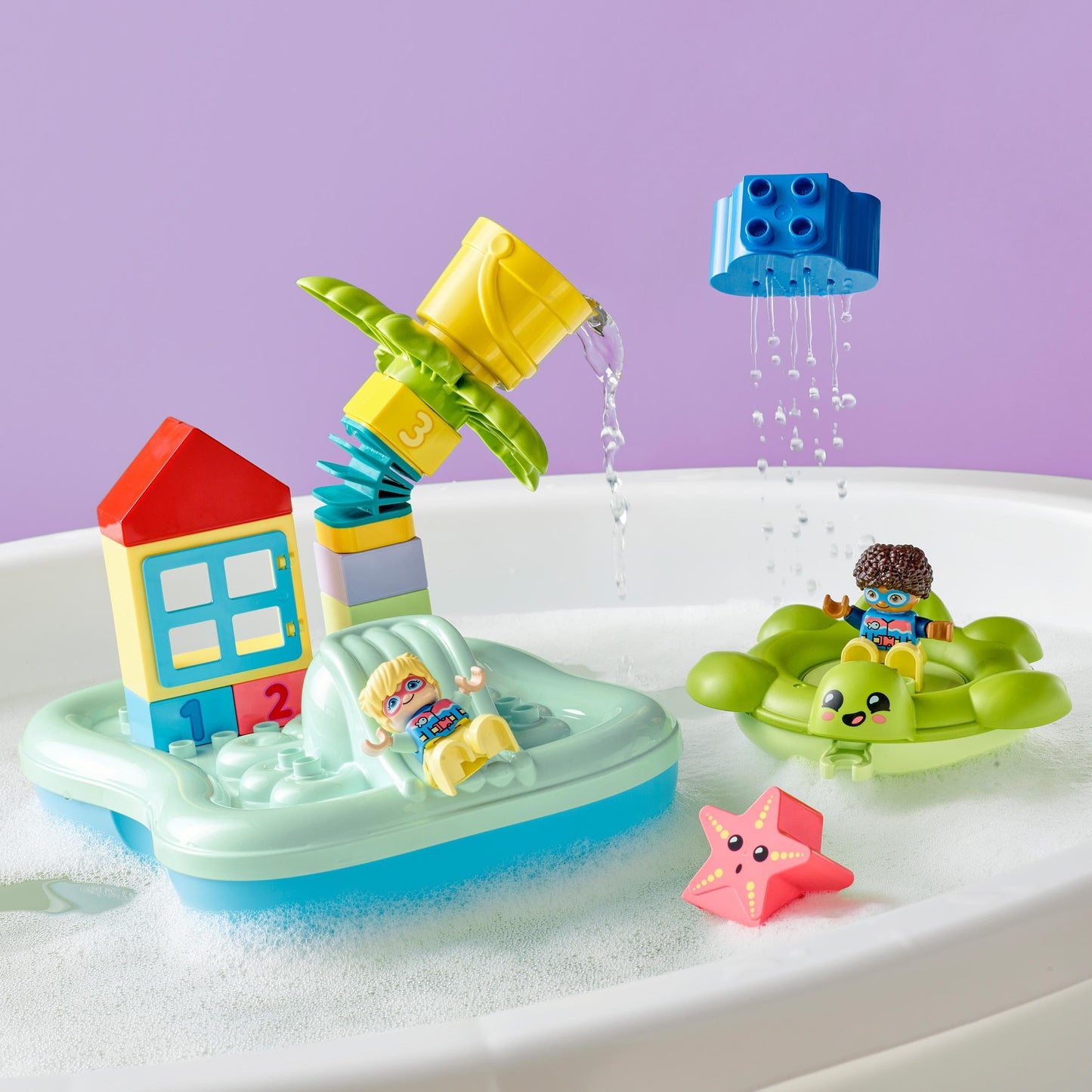 LEGO DUPLO Water Slide Set, Bath Toy for Toddlers Ages 2+, with Floating Island, Turtle and Starfish Animal Figures, Easy to Clean Bathtub Water Toy 10989