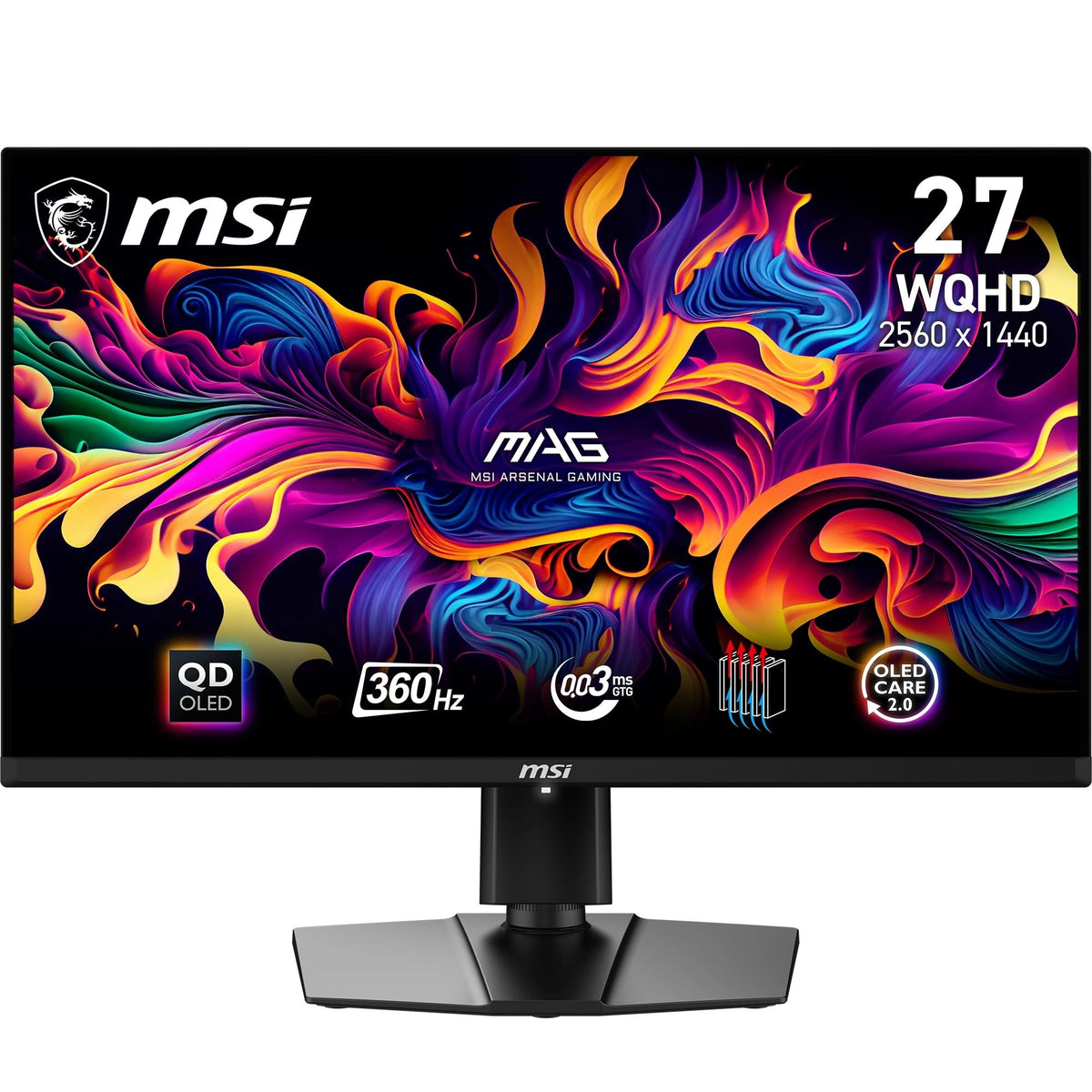 MSI MAG 271QPX QD-OLED Monitor de Gaming de 26.5 inch WQHD - 2560 x 1440 Panou Quantum Dot OLED, 360Hz / 0.03ms, 99.1% DCI-P3, ΔE≤2, DisplayHDR True Black 400 - DP 1.4a, HDMI 2.1, USB Type-C - 9S6-3CD89T-001