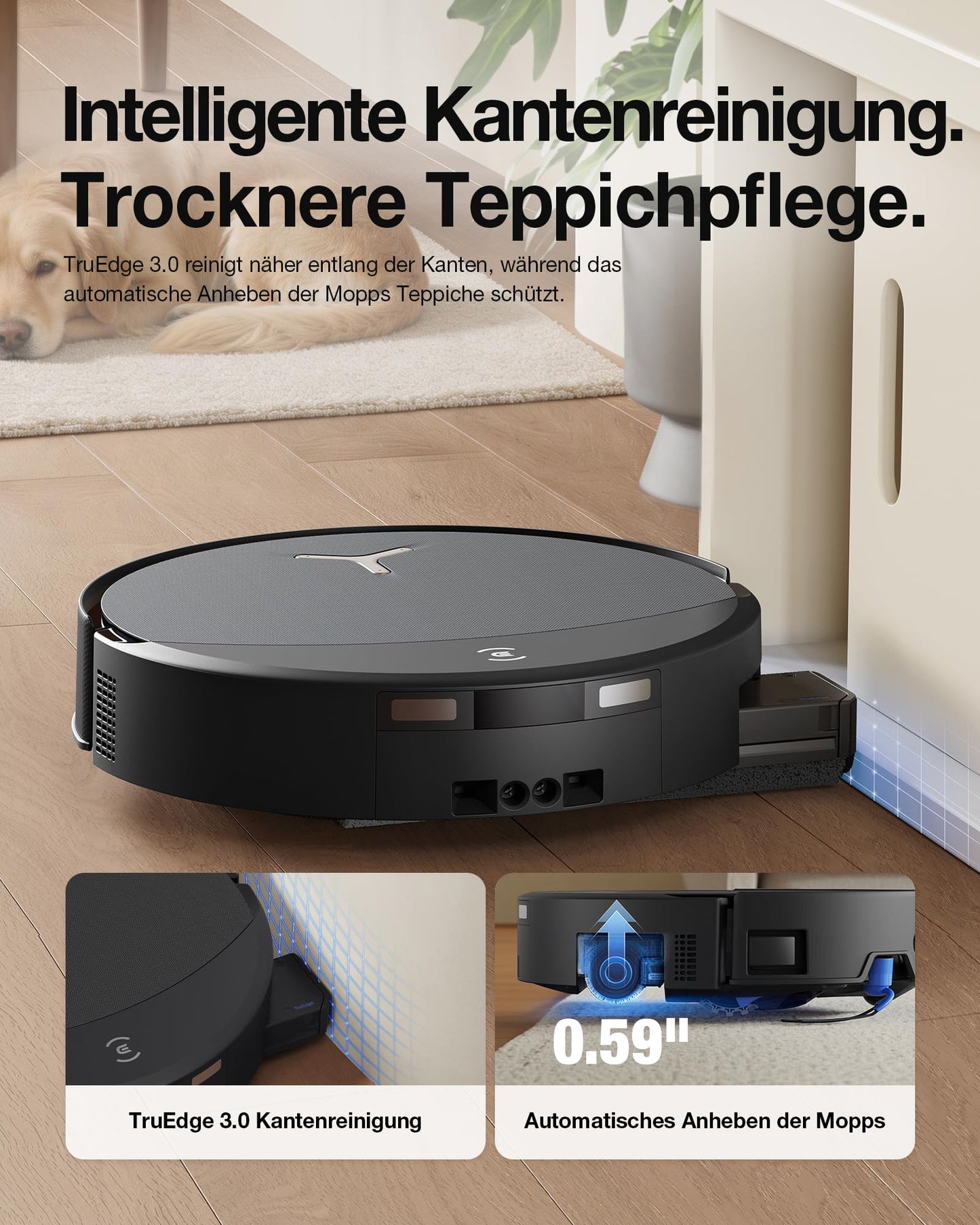 ECOVACS DEEBOT T90 PRO Omni robot vacuum cleaner with mopping function, robot vacuum cleaner 30,000 Pa, quick charging with PowerBoost, OZMO Roller 3.0 with TruEdge, automatic dosing of the cleaning solution, black