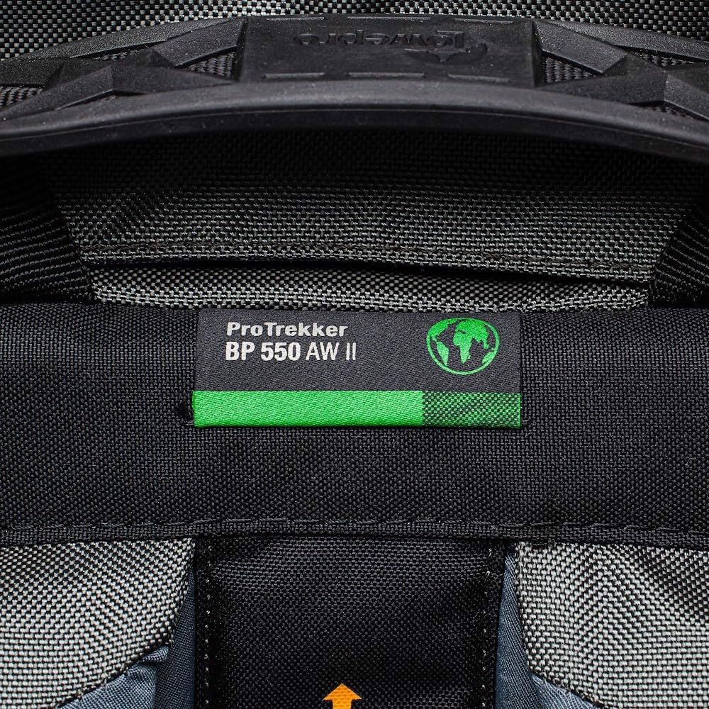 Lowepro Pro Trekker BP 550 AW II, Geantă pentru cameră, Rucsac din material reciclat, Potrivit pentru laptop sau tabletă de 15”, Divizoare Maxfit, Capac rezistent la intemperii, Caz pentru mirrorless DSLR, Negru Gri Închis, LP37270-GRL