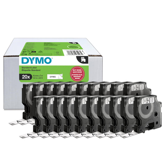 DYMO Original D1 Label Tape | black on white | 12mm x 7m | self-adhesive labeling tape | for LabelManager labeling device | 20 label cassettes - 2231632