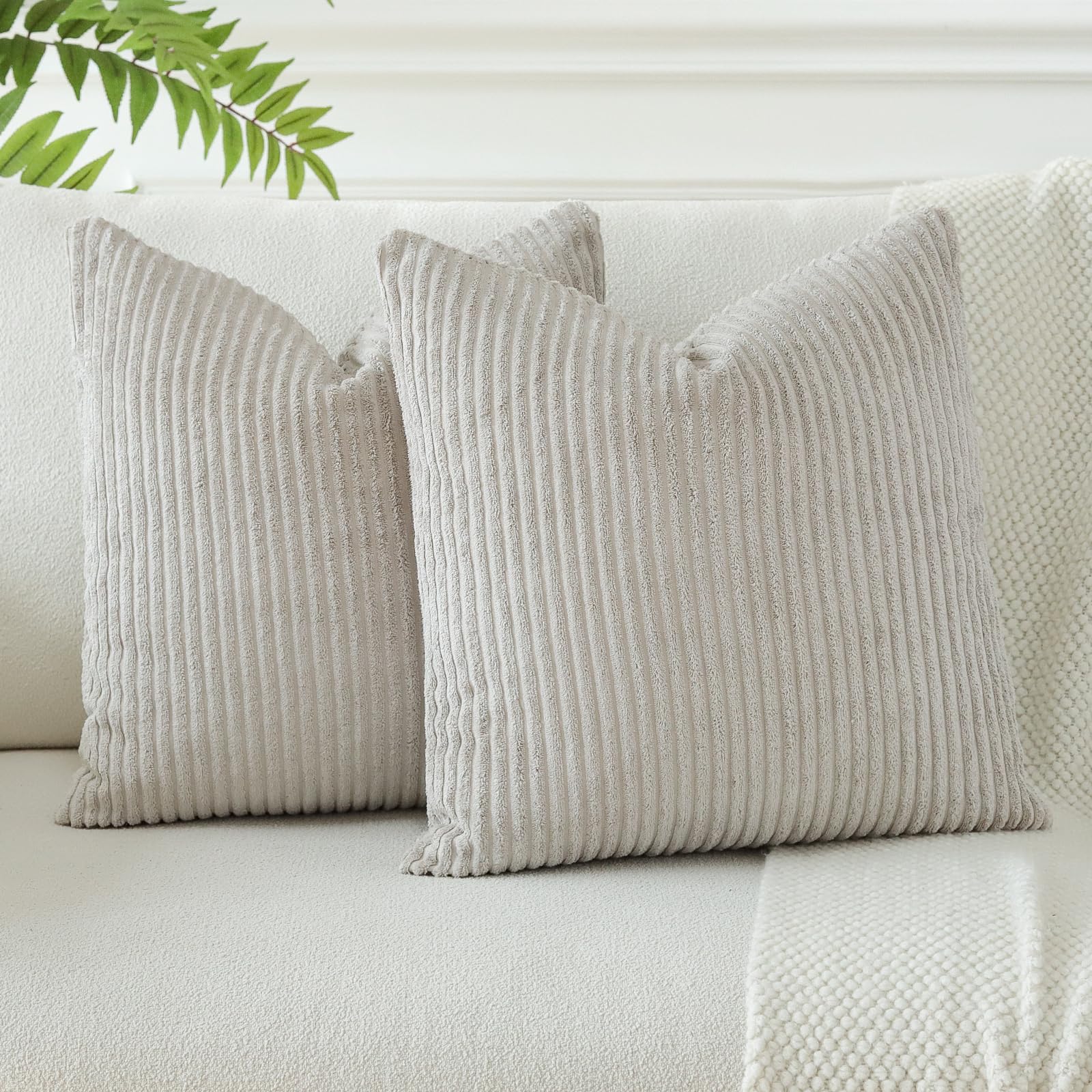 JOTOM Set of 2 corduroy cushion covers, decorative cushions, sofa cushions, couch cushions, decorative cushions, decorative cushion covers for sofa, living room, 60 x 60 cm, bend grey - YLDXRUK74