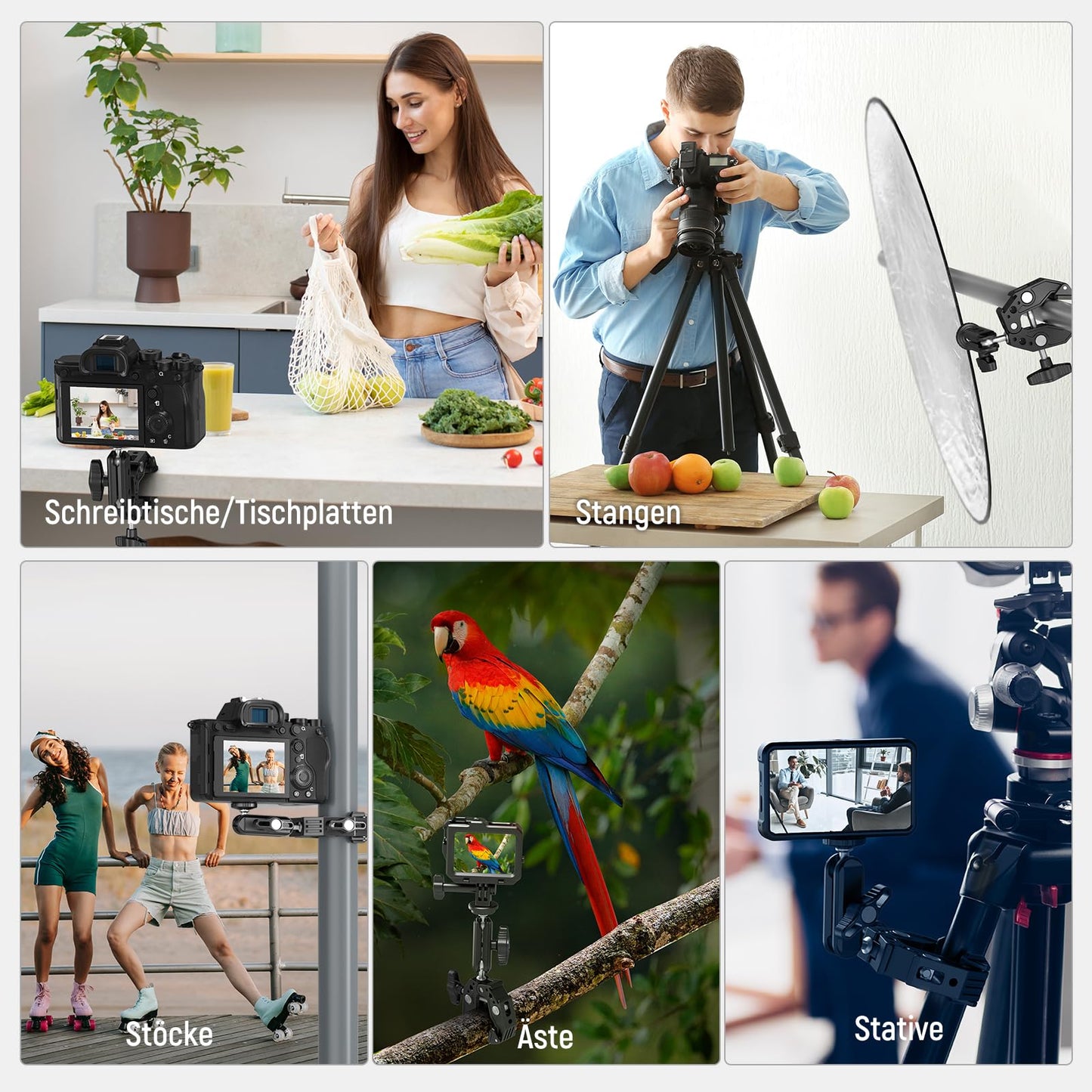 NEEWER Super Clamp Clamp with 3" Dual Ball Head Magic Arm, Cold Shoe, 1/4" Thread, Mobile Phone/Action Cam Mount Adapter for Table Tripod Tube Traverse Gimbal Rods Compatible with SmallRig GoPro DJI, ST83 - 10104474