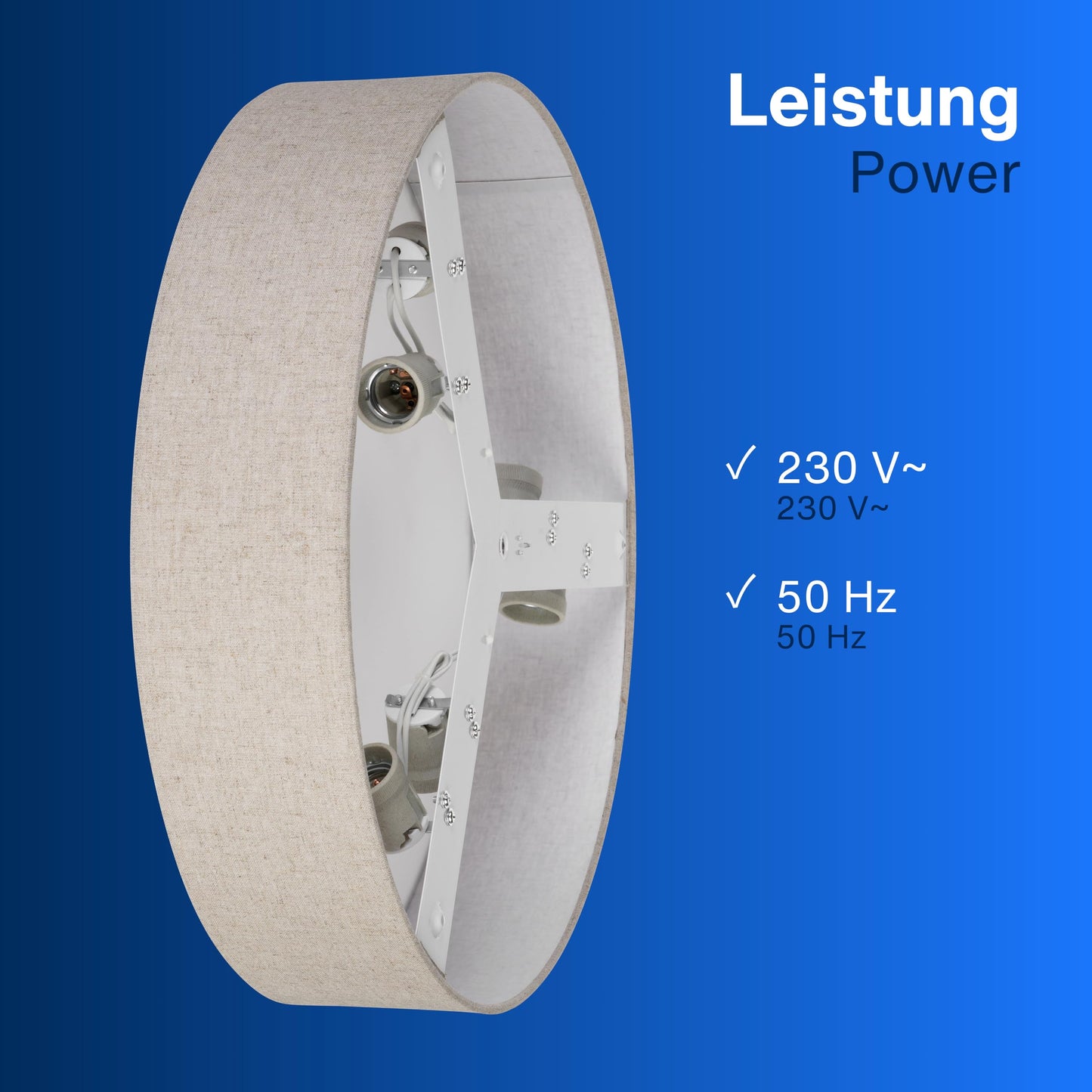 REV ceiling lamp - LED ceiling light around 50cm with fabric lampshade in a vintage look - ideal for bedrooms and living rooms, taupe - 2900025050