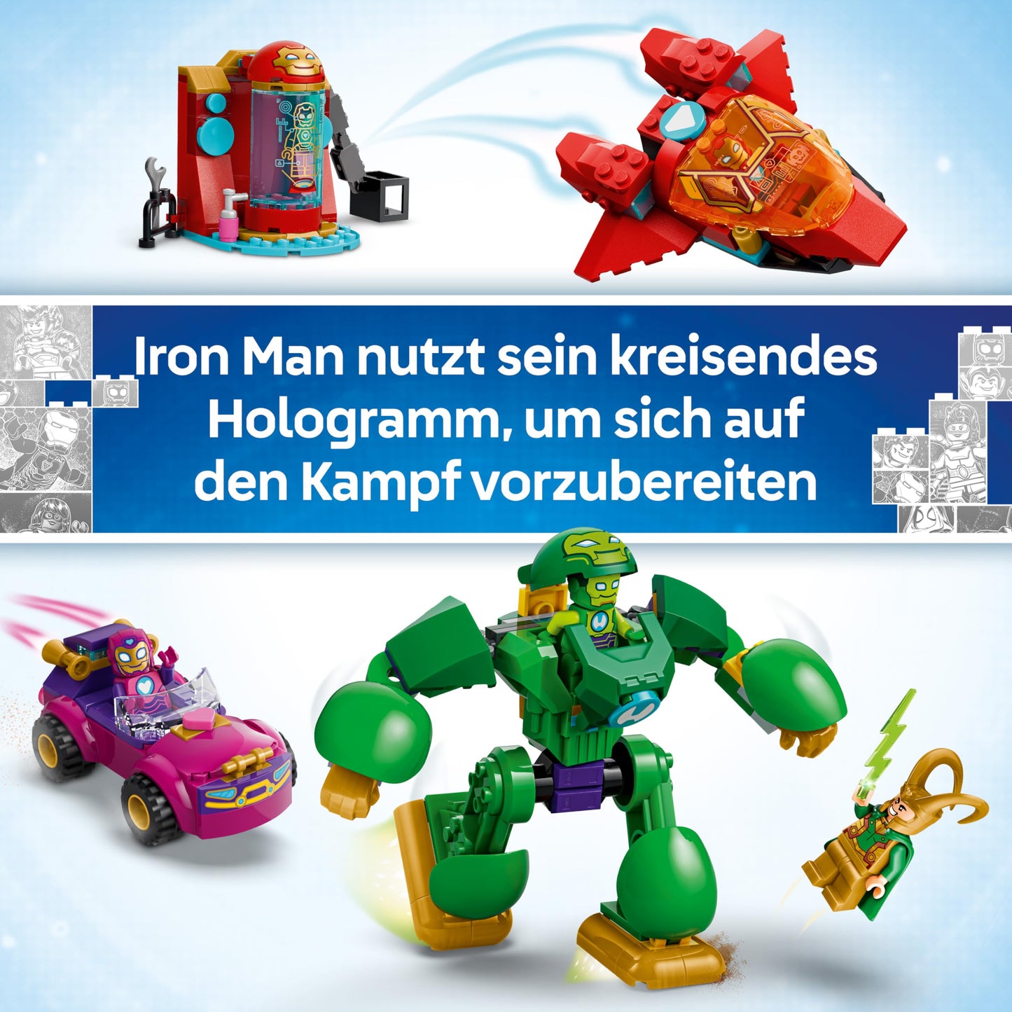 LEGO ǀ Marvel Iron Man and his fantastic friends Loki vs. Team Iron Man - superhero toy with car, plane, mech figure & 4 minifigures - gift for boys aged 4 and up & fans - 11211