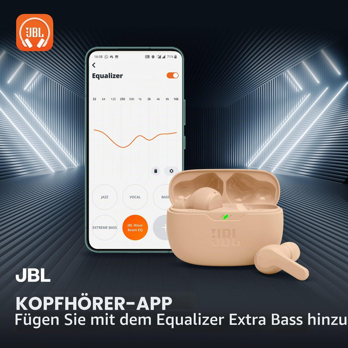 JBL Wave Beam – Wireless In-Ear Headphones with IP54 and IPX2 Water Resistance – Hands-Free Function and 32 Hours Battery Life – Beige - JBLWBEAMBEG
