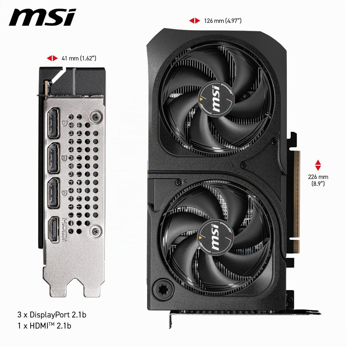 MSI GeForce RTX 5060 Ti 8G Shadow 2X OC Plus - 8GB GDDR7 (28Gbps/128-bit), PCIe 5, Boost: 2602 MHz, HDMI 2.1b, DisplayPort 2.1b - V536-003R