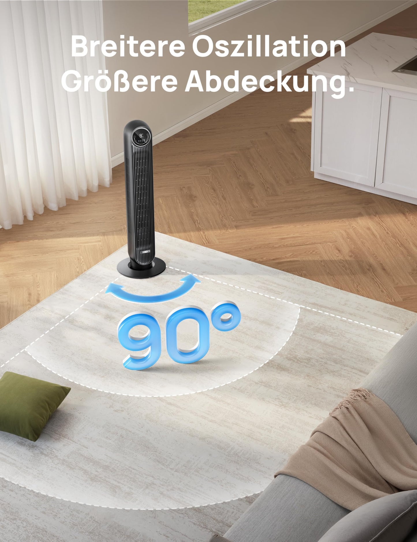 DREO Smart Quiet Tower Fan, APP & Voice Control, 90° Oscillating Fan with Remote Control, 4 Modes, 4 Speeds, 8 Hour Timer, Nomad One S, Black - DR-HTF007S