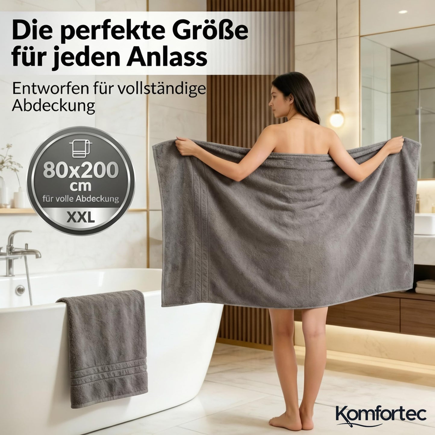 Komfortec 2 sauna towel set 80x200 cm, large sauna towels made of 100% cotton, sauna towels, fluffy and absorbent, quick-drying, anthracite gray - 2er-80x200-anthrazit