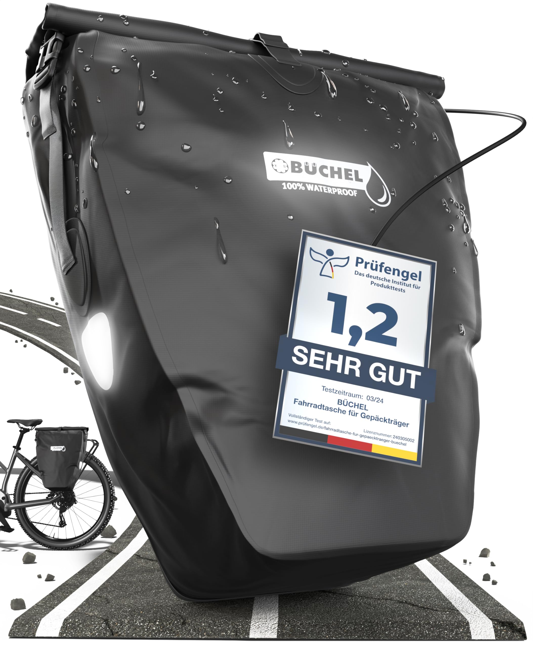 Büchel bicycle bag for luggage rack I 25.4 L - 100% waterproof I with carrying handle and shoulder strap I bicycle bag luggage rack, luggage rack bag, rear bicycle bags - 81518001