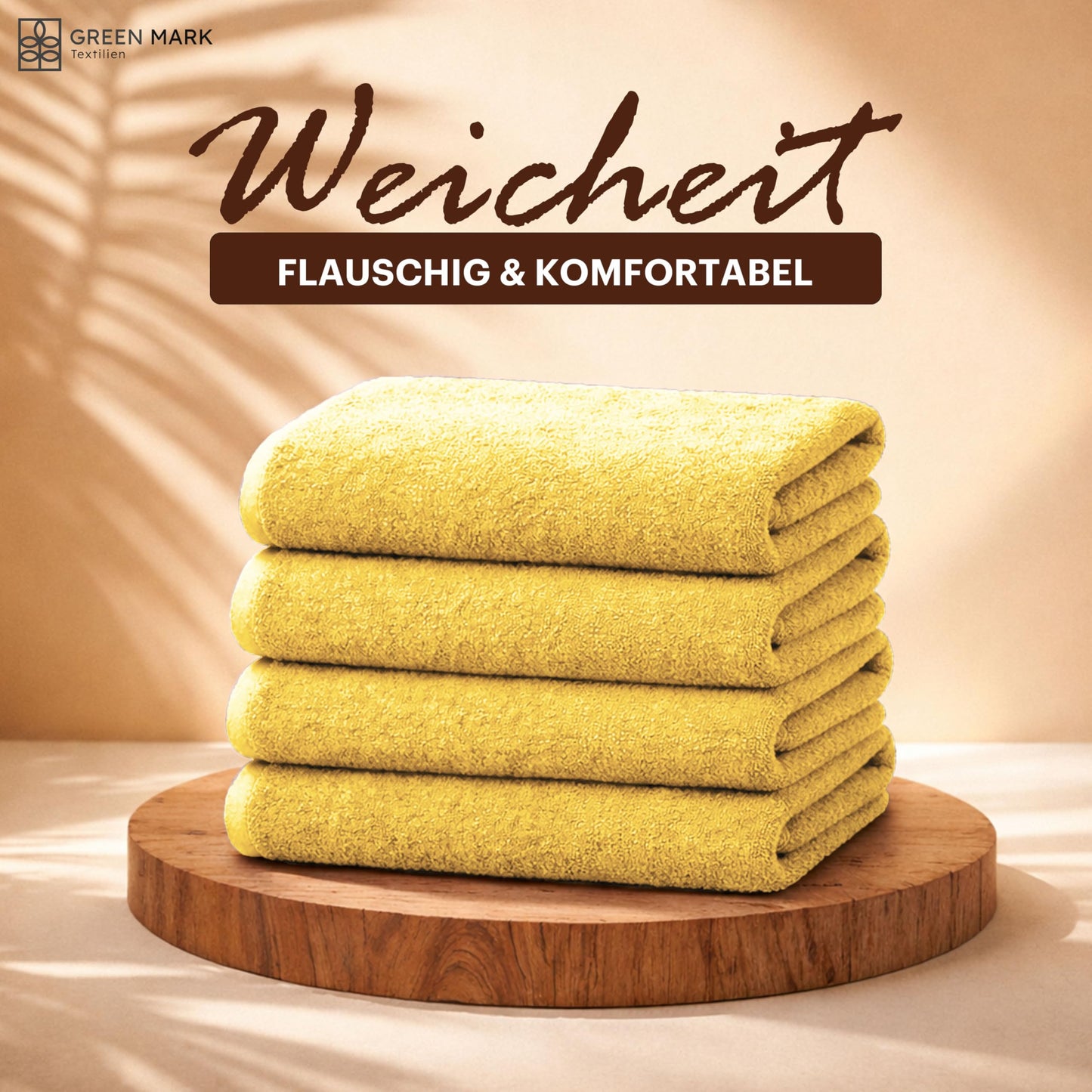 NatureMark 4-piece shower towel set - soft and absorbent shower towels made from 100% cotton, suitable for everyday use - yellow, 70x140 cm - NM-HT0724