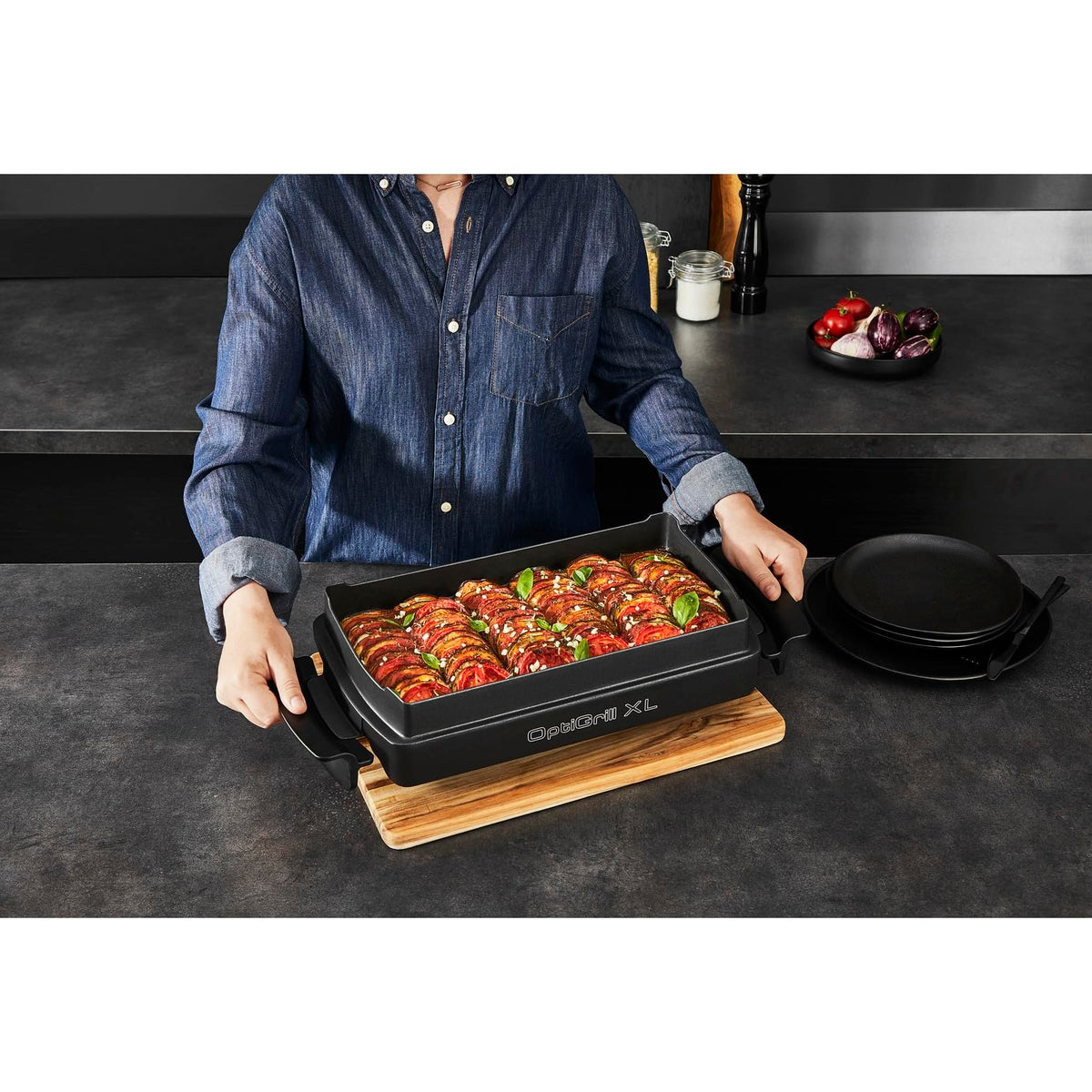 Tefal OptiGrill+ XL | Grill contact cu ajustare automată a temperaturii | 9 programe automate | Suprafață de grill XL | Inclusiv tavă de coacere | GC724D12