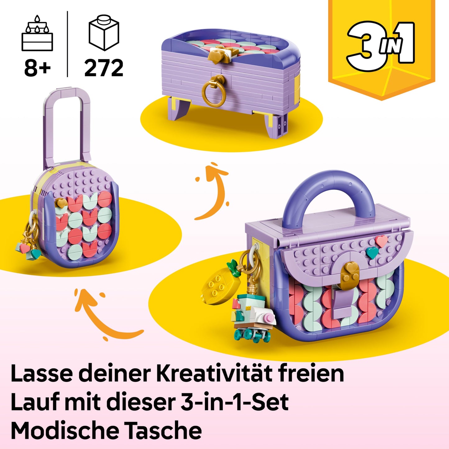 LEGO Creator 3-in-1 set fashionable bag with storage compartment - model building with 3 building options: handbag, suitcase or box - DIY children's room decoration - gift for girls and boys aged 8 and over - 31391