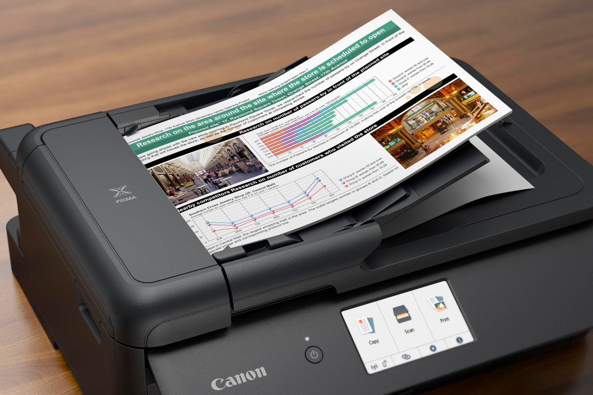 Canon PIXMA TS9550a Printer Color Inkjet Multifunction Device DIN A4 A3 (A3 Printer, Scanner, Copier, 5 Separate Inks, WiFi, LAN, Print App, 2 Paper Trays, Duplex Printing) black - 2988C036
