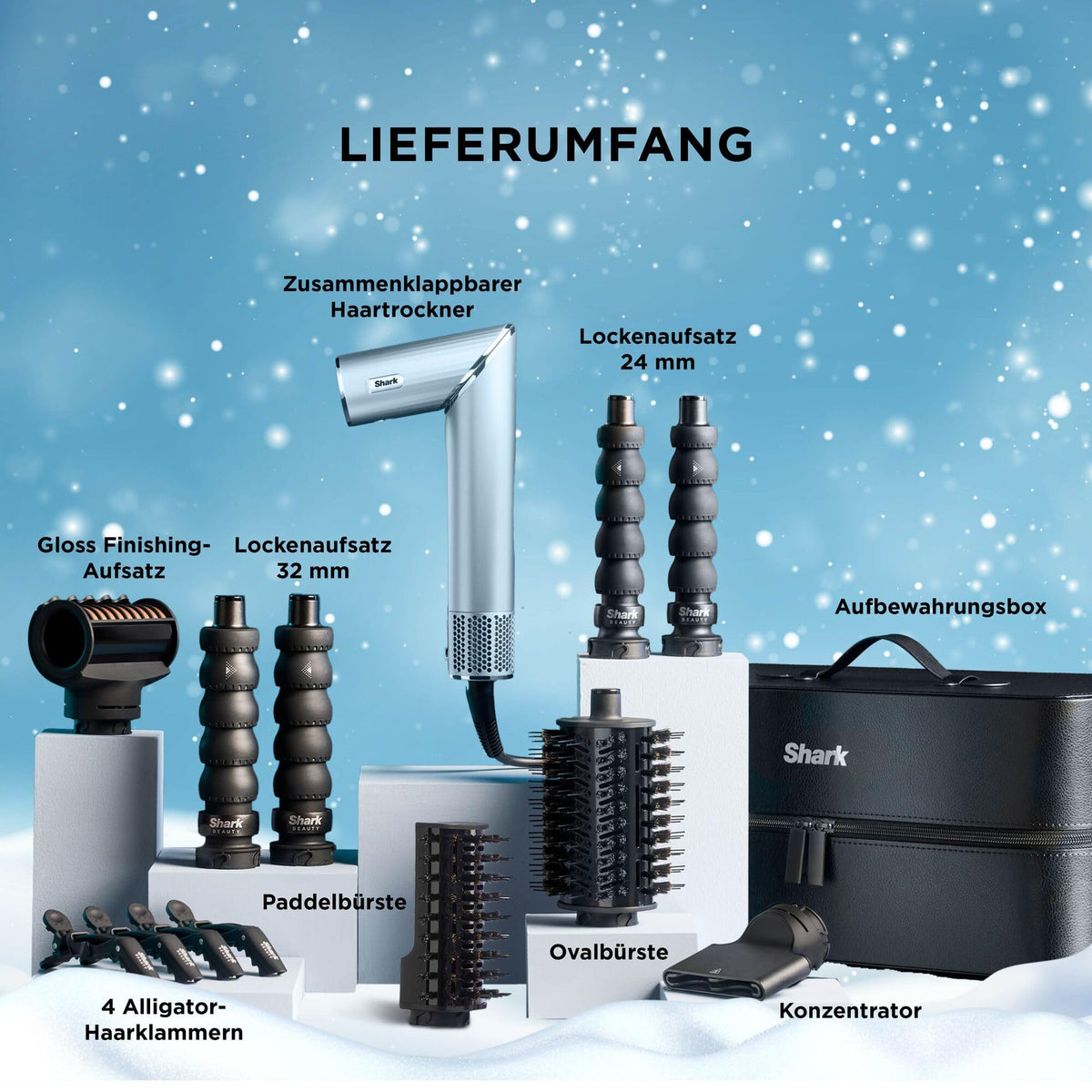 Shark FlexStyle Ediție Limitată Albastru Glacial 6-in-1 Styler de Păr, HD476WHEU