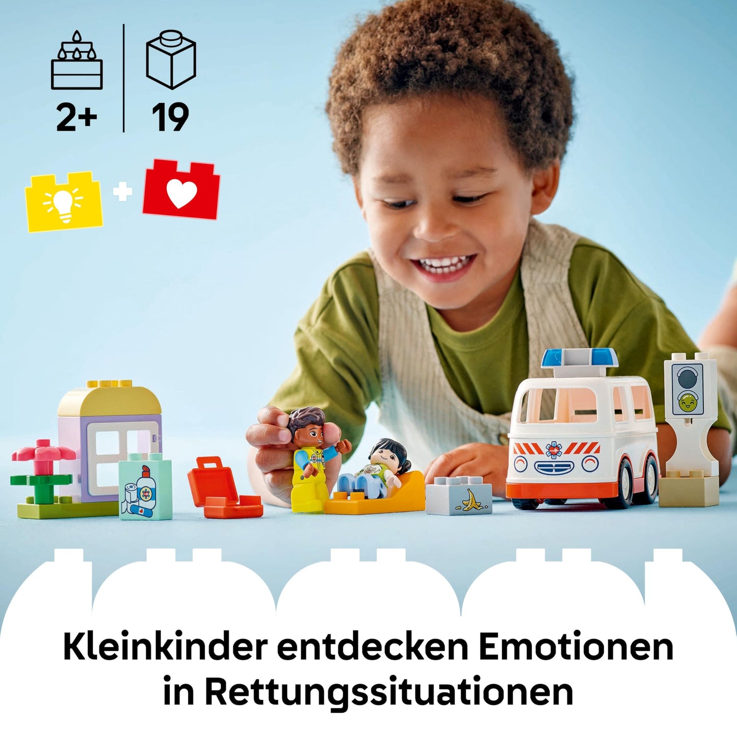 LEGO DUPLO ambulance with driver - educational toy for toddlers aged 2 and up - Montessori toy for role play - ambulance toy with car, house, 2 figures - gift for children 10447