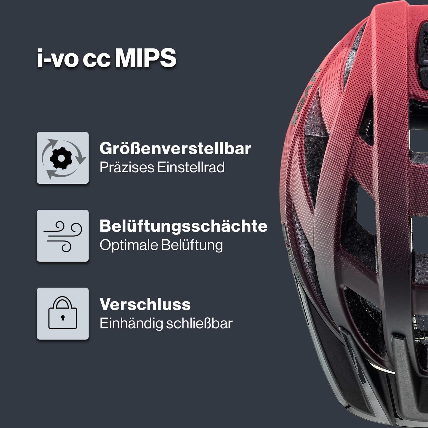 uvex i-vo cc MIPS bicycle helmet, black-red matt, 52-57 cm - S413613