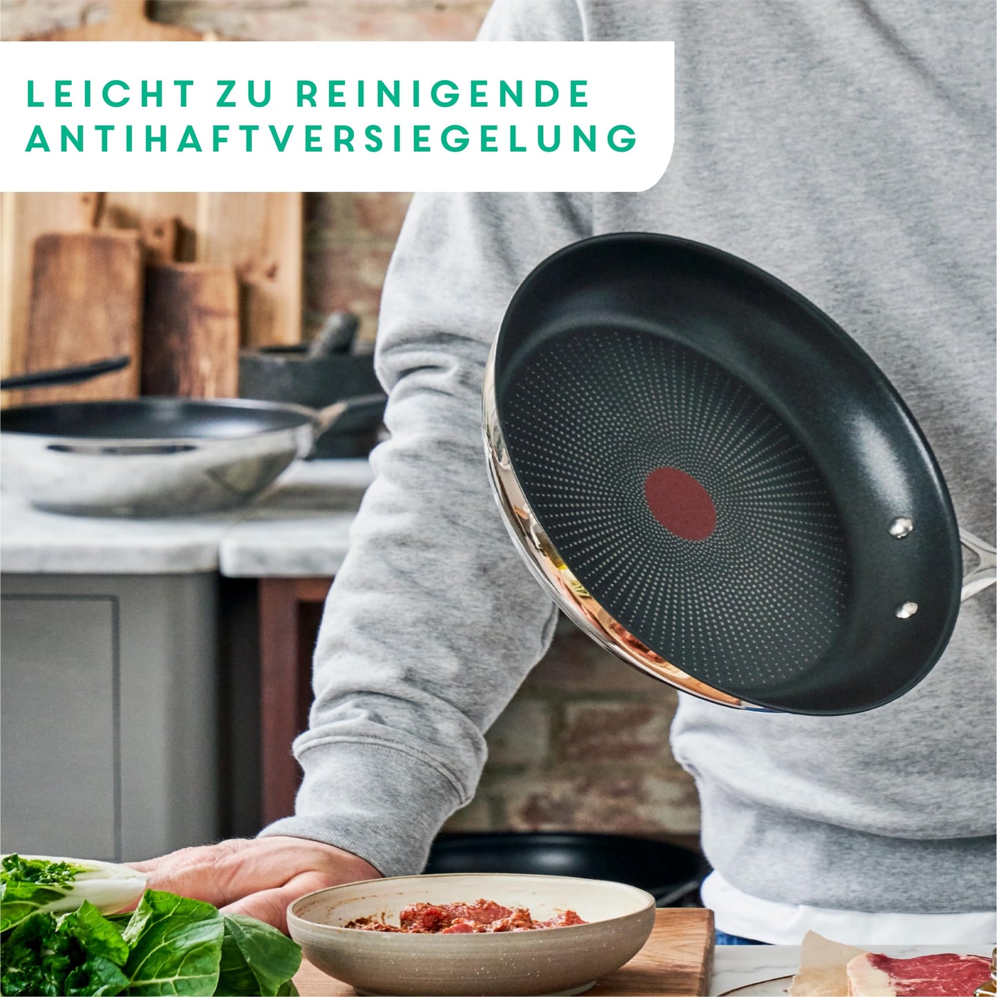 Tefal Jamie Oliver Cook's Direct On pan set 20/24/28 cm, thermal signal at ideal frying temperature, non-stick, induction frying pans, rustproof, oven safe, riveted handle, E304S344