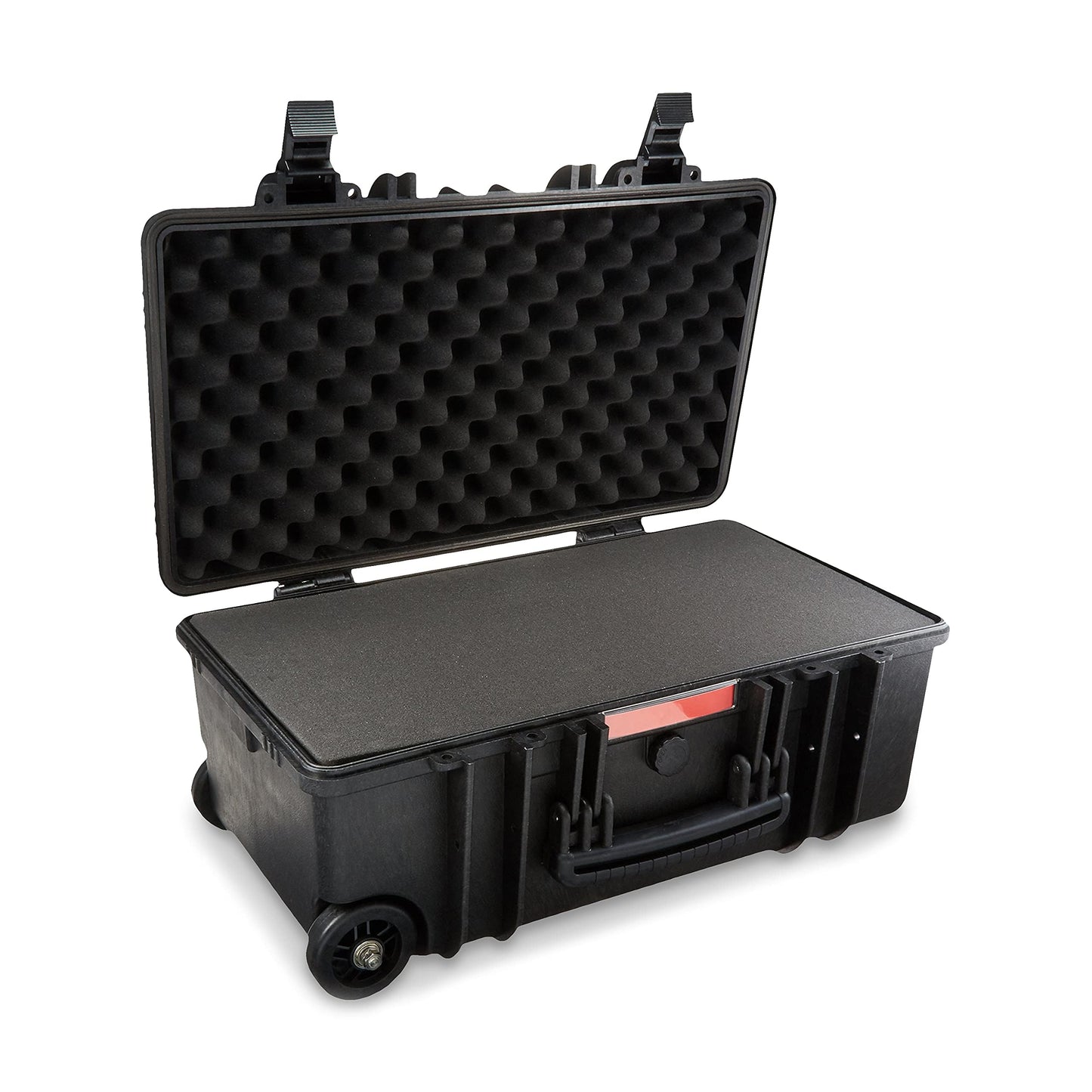 Amazon Basics Large Protective Hard Camera Case with Extendable Handle and Wheels, Adjustable Fit Foam, Waterproof, Shockproof, 55.6 x 34.8 x 24.9 cm, Black - WXD0582WD