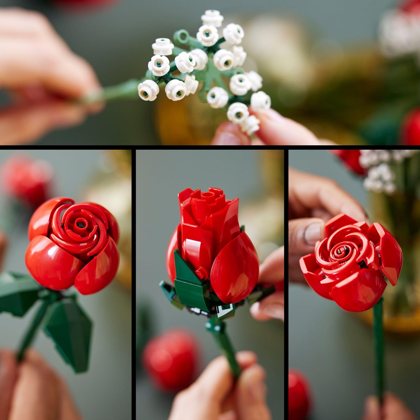 LEGO Botanicals Rose Bouquet - Set of Artificial Flowers for Adults - with 12 Artificial Roses & 4 Branches of Gypsophila - DIY Decoration for Building - Gift Idea for Women - 10328