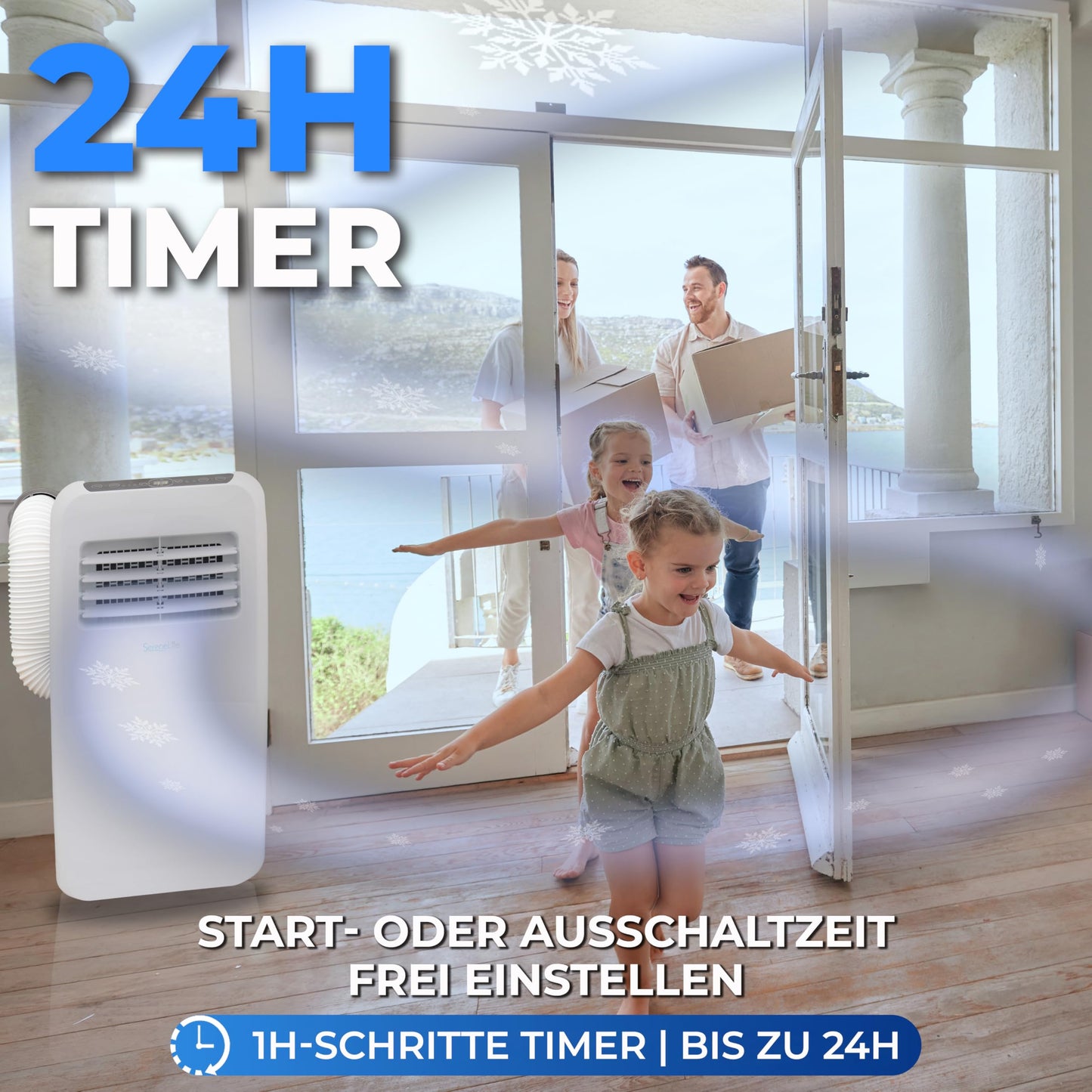 SereneLife Mobile Air Conditioner 4-in-1: Air Cooler, Fan, Dehumidifier + Heater - Portable Air Conditioner with Exhaust Hose, Remote Control & Kit for Rooms up to 42 m² - Window Mounting 9,000 BTU - SLACHT9EU