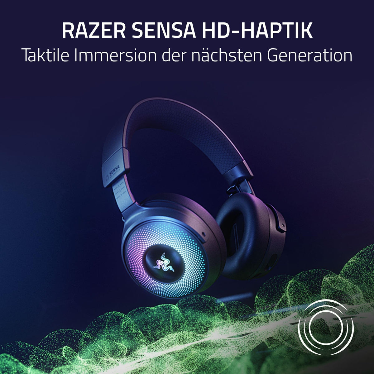 Razer Kraken V4 Pro - Cască de gaming wireless cu Control Hub Sensa HD-Haptik (Control Hub OLED, drivere Triforce de 40mm, HyperSpeed & Bluetooth, THX Spatial Audio, RGB) Negru - RZ04-05160100-R3M1