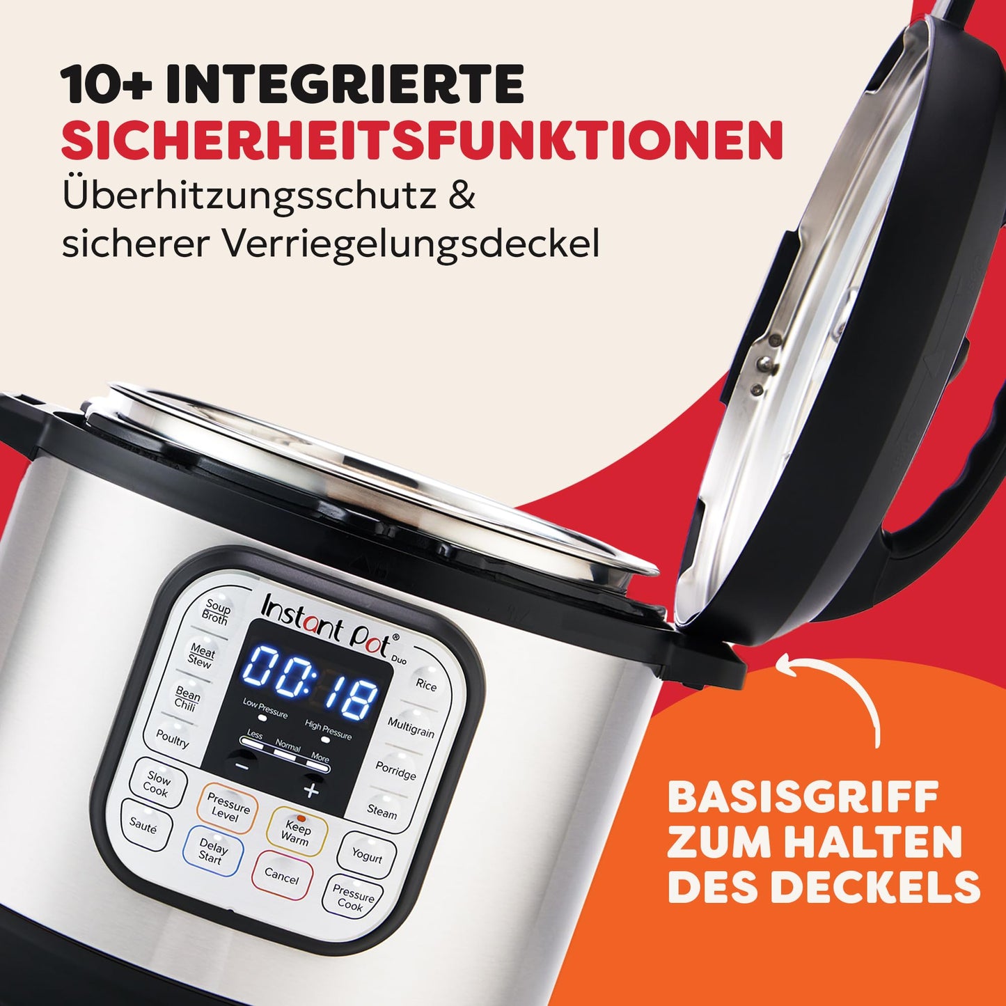 Instant Pot Duo 80 electric multi-cooker 1200 W, 7.6L, stainless steel, pressure cooker, slow cooker, rice cooker, sauté pan, yogurt maker, steamer and sterilizer, silver - 113-0061-01-EU