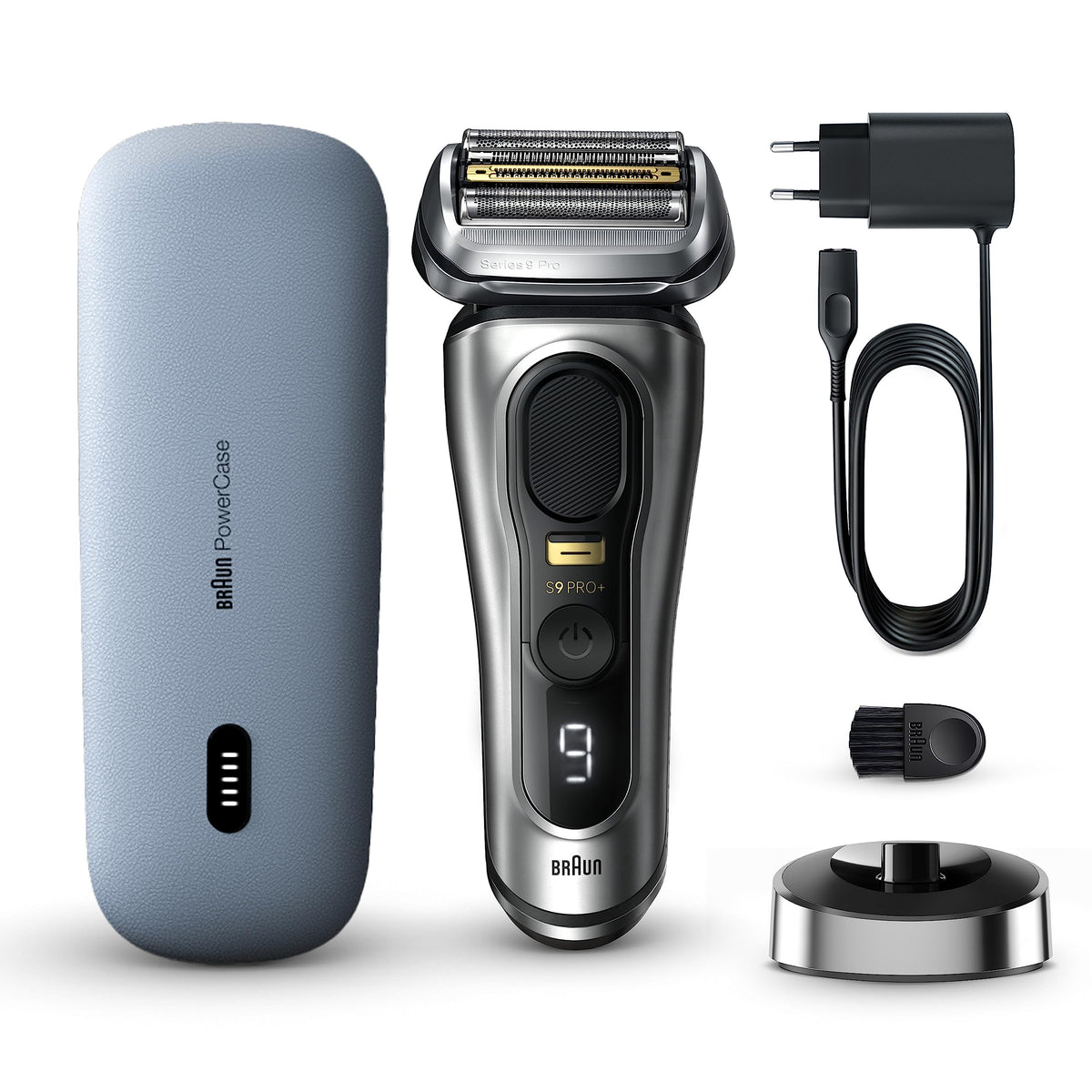 Braun Series 9 Pro+ Electric Shaver for Men, Electric Razor with 5 Pro Shaving Elements, Long Hair Trimmer, Shaver Charging Case PowerCase, 60 Min Runtime, Made in Germany, 9527s, Silver
