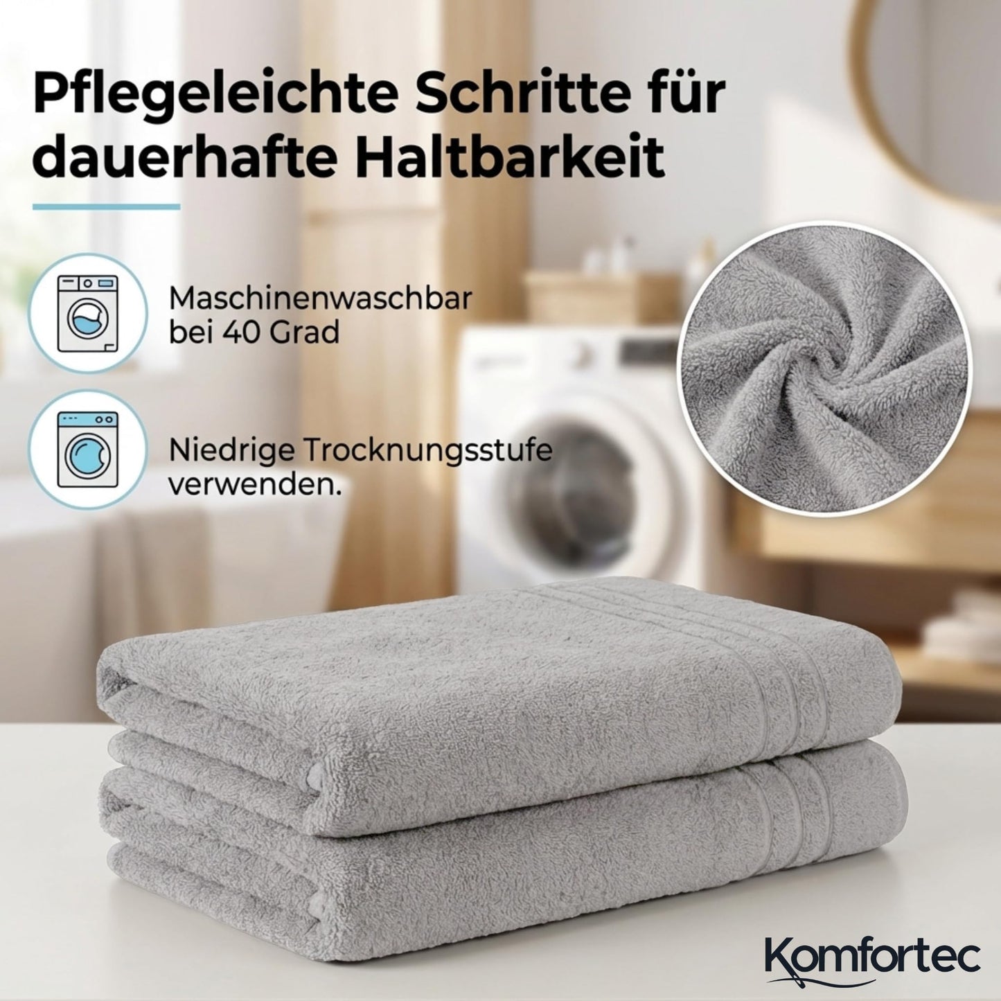 Komfortec 2 sauna towel set 80x200 cm, large sauna towels made of 100% cotton, sauna towels, fluffy and absorbent, quick-drying, silver gray - 2er-80x200-silber