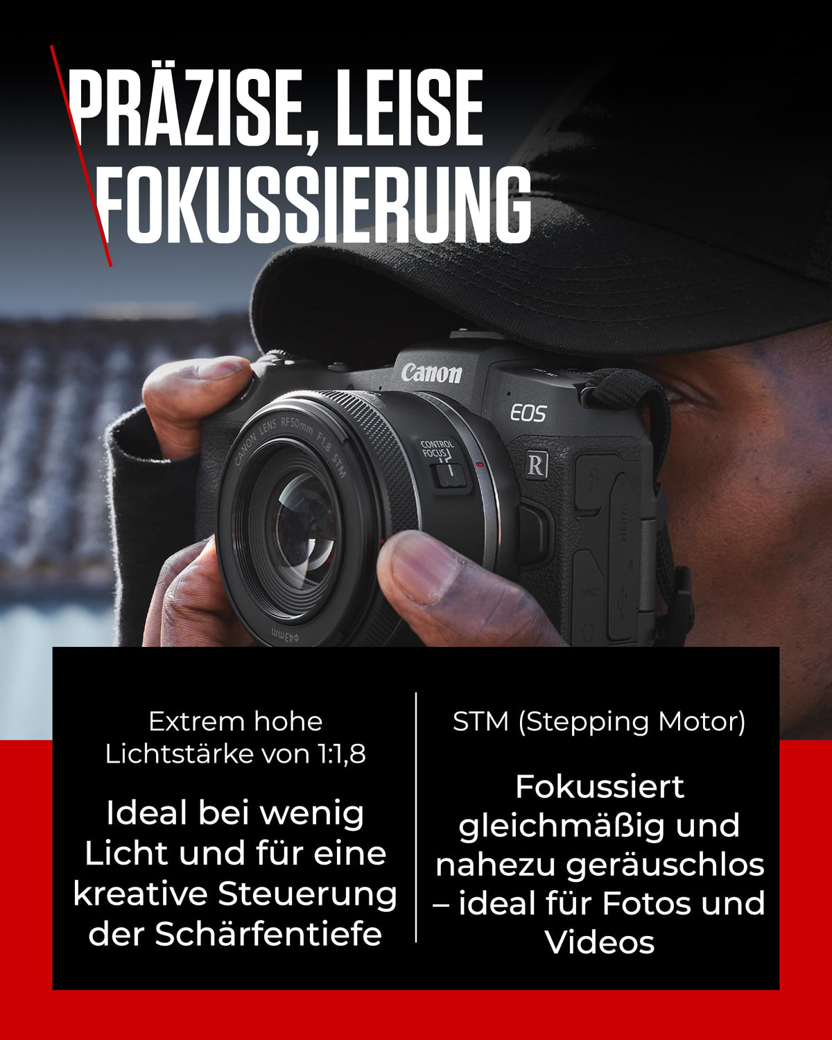 Canon RF 50 mm F1.8 STM Lens, Compact and Lightweight, High Aperture of 1:1.8, Compatible with All Canon EOS R Series Cameras, Black - 4515C005