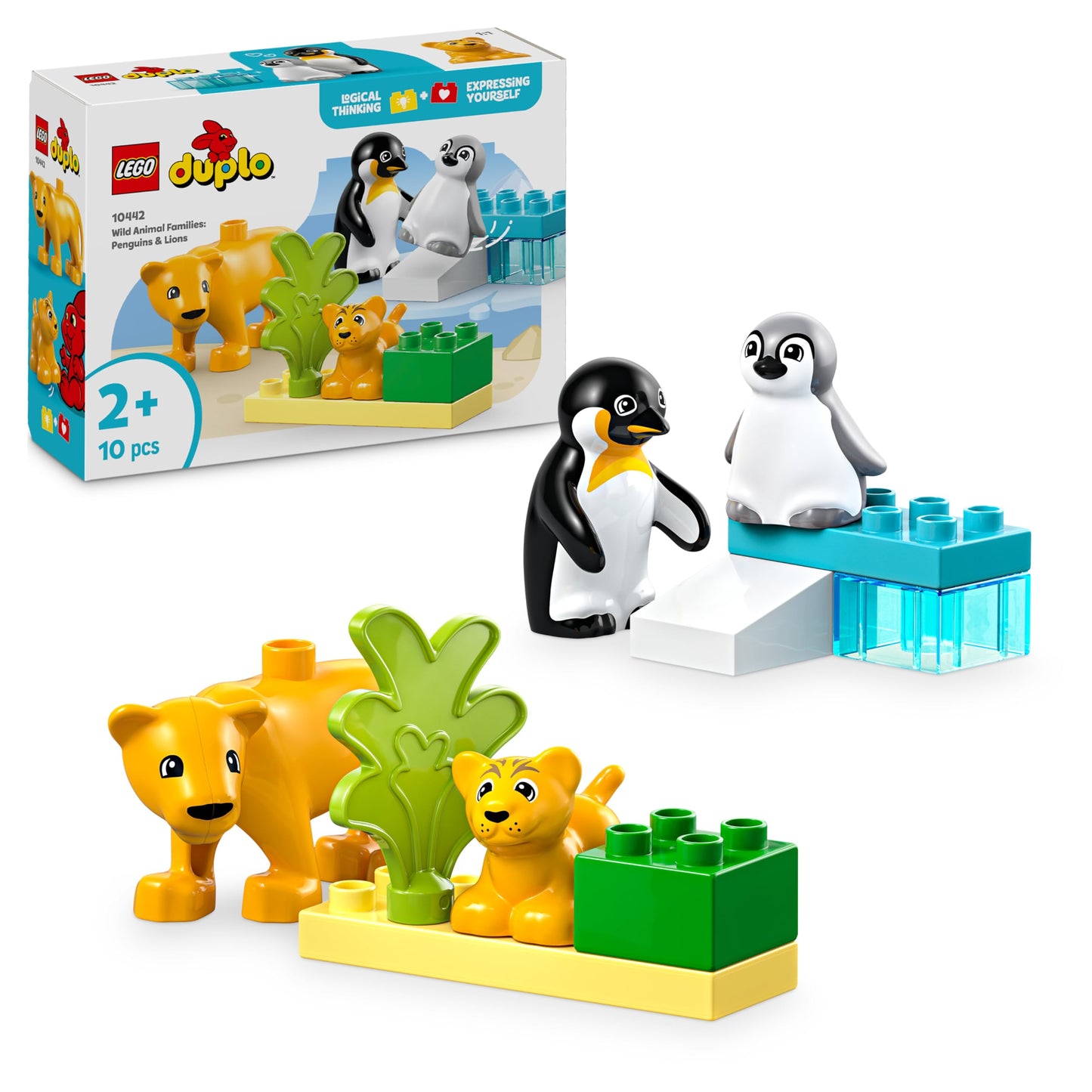 LEGO DUPLO wild animal families: penguins and lions - toy to promote fine motor skills for girls and boys aged 2 and over - educational toy for toddlers with 4 animal figures - gift idea - 10442