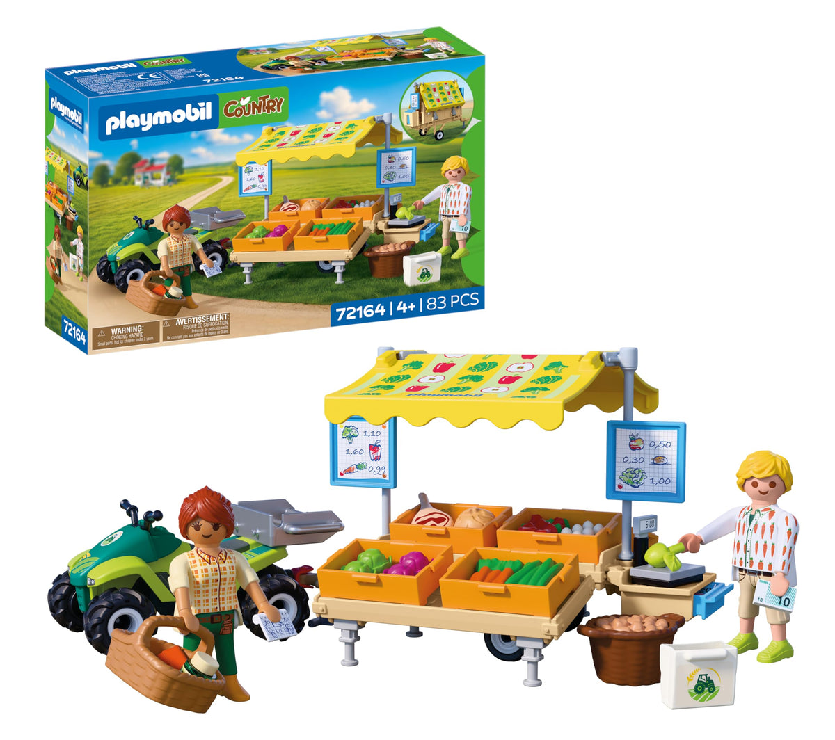 PLAYMOBIL | Country | Market Stall | Mobile sales stand with quad, fresh products & many accessories | For children aged 4 and up | 72164