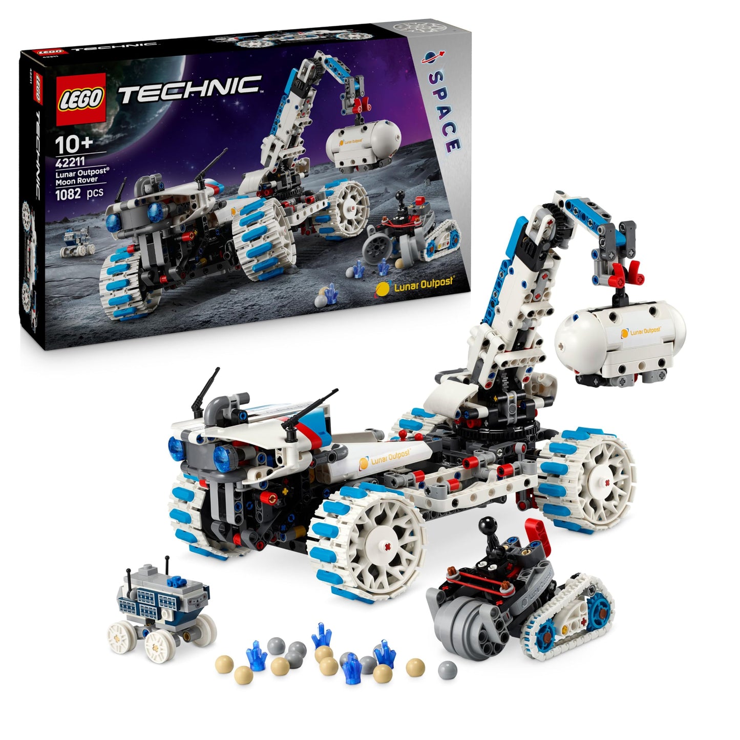 LEGO Technic Lunar Outpost Moon Rover Spacecraft - Interactive Toy - Crane and Solar Panels - Robot Model to Build and Play - Gift for Boys and Girls Ages 10+ 42211